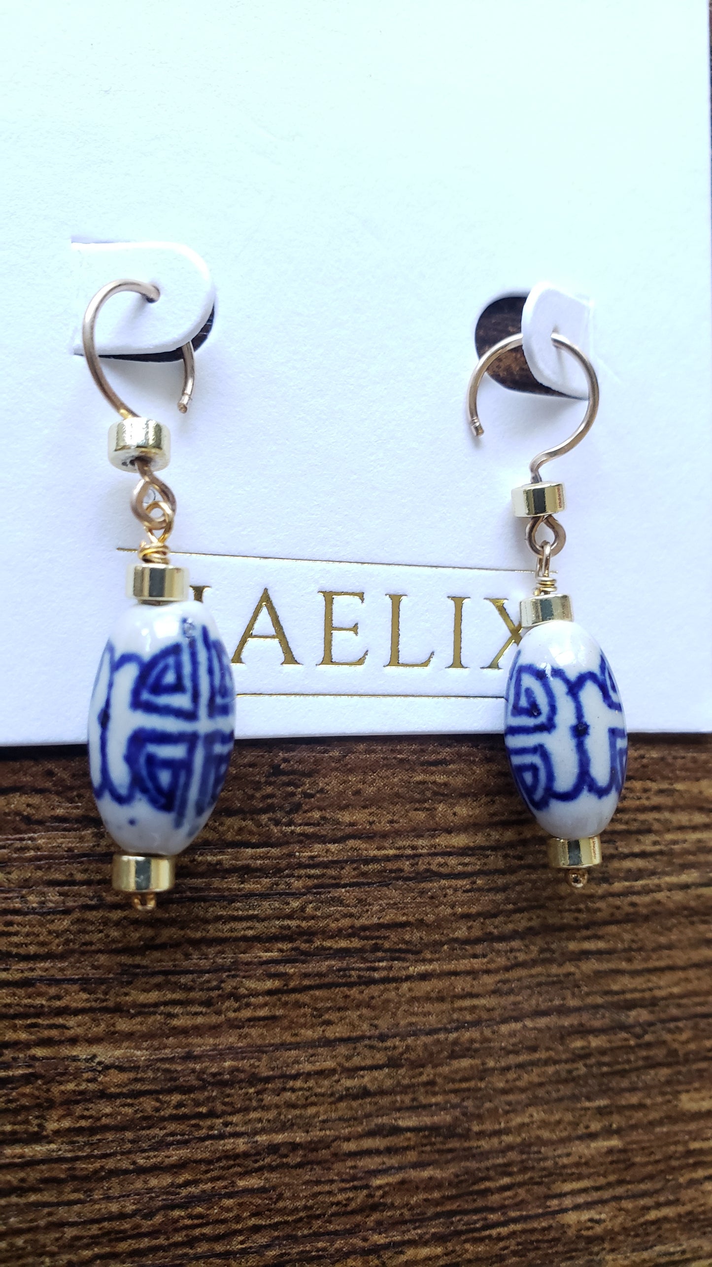 Delicate Ceramic Blue and White Drop Earrings | 14k Gold Filled ear wires