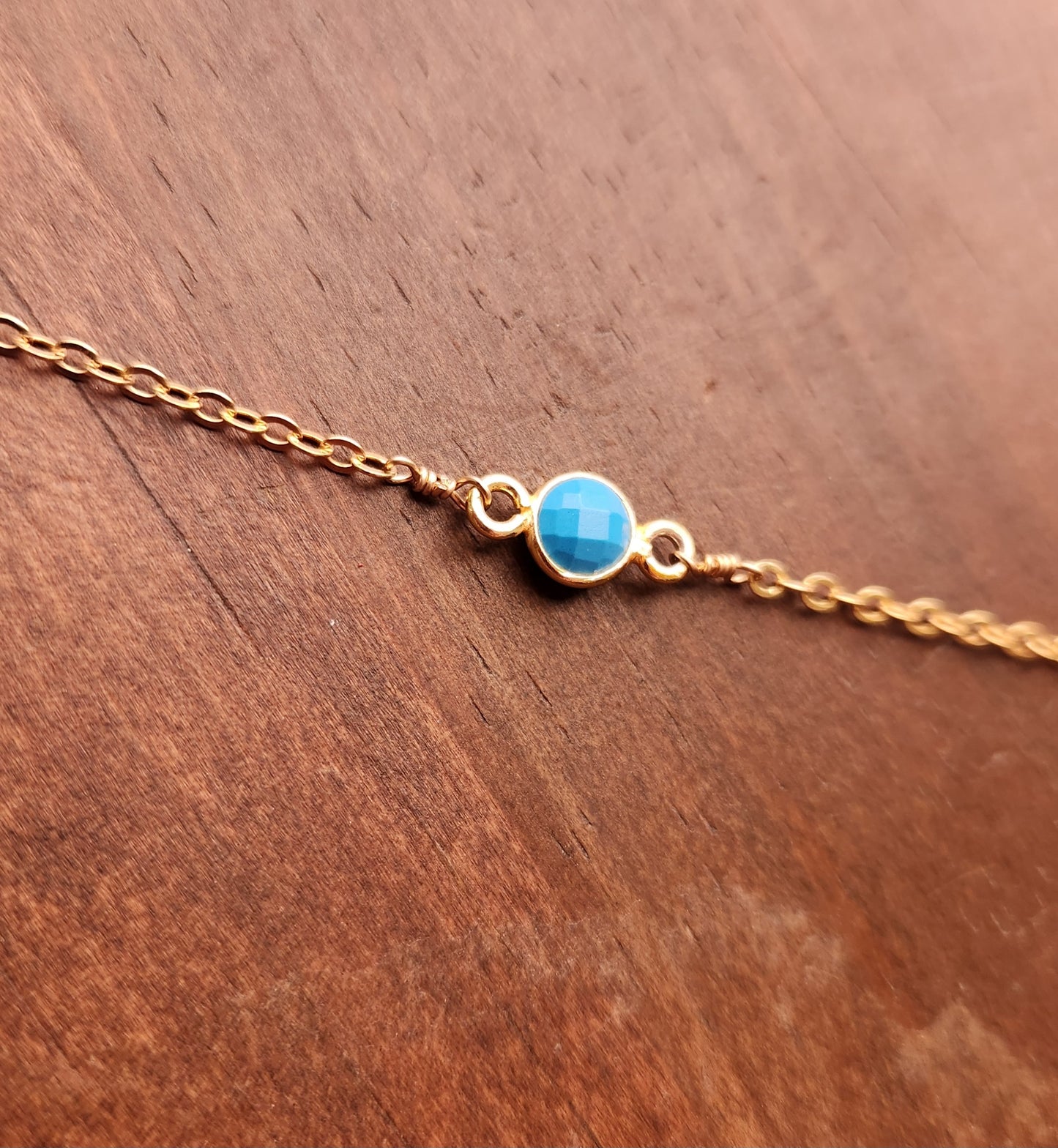 Choupette 16" 14k Gold Filled Chain with Bezeled Gemstone Circle Labradorite, Ruby, Onyx, Turquoise