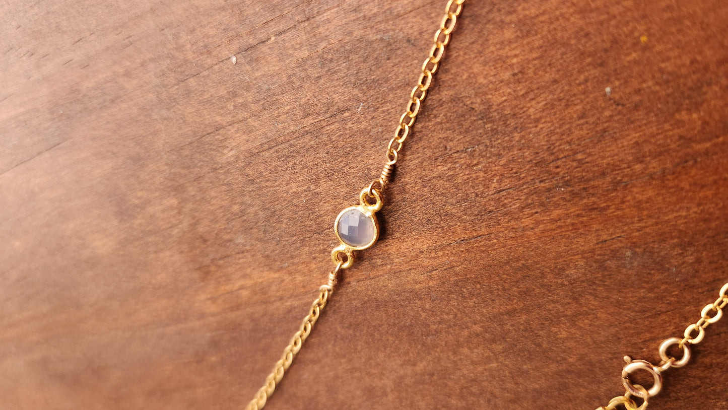 Choupette 16" 14k Gold Filled Chain with Bezeled Gemstone Circle Labradorite, Ruby, Onyx, Turquoise