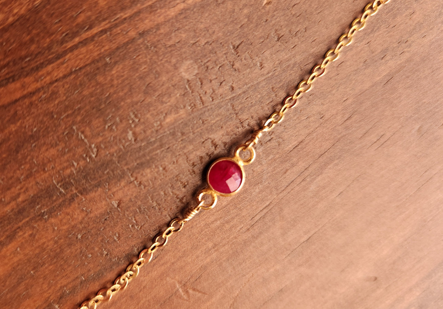Choupette 16" 14k Gold Filled Chain with Bezeled Gemstone Circle Labradorite, Ruby, Onyx, Turquoise