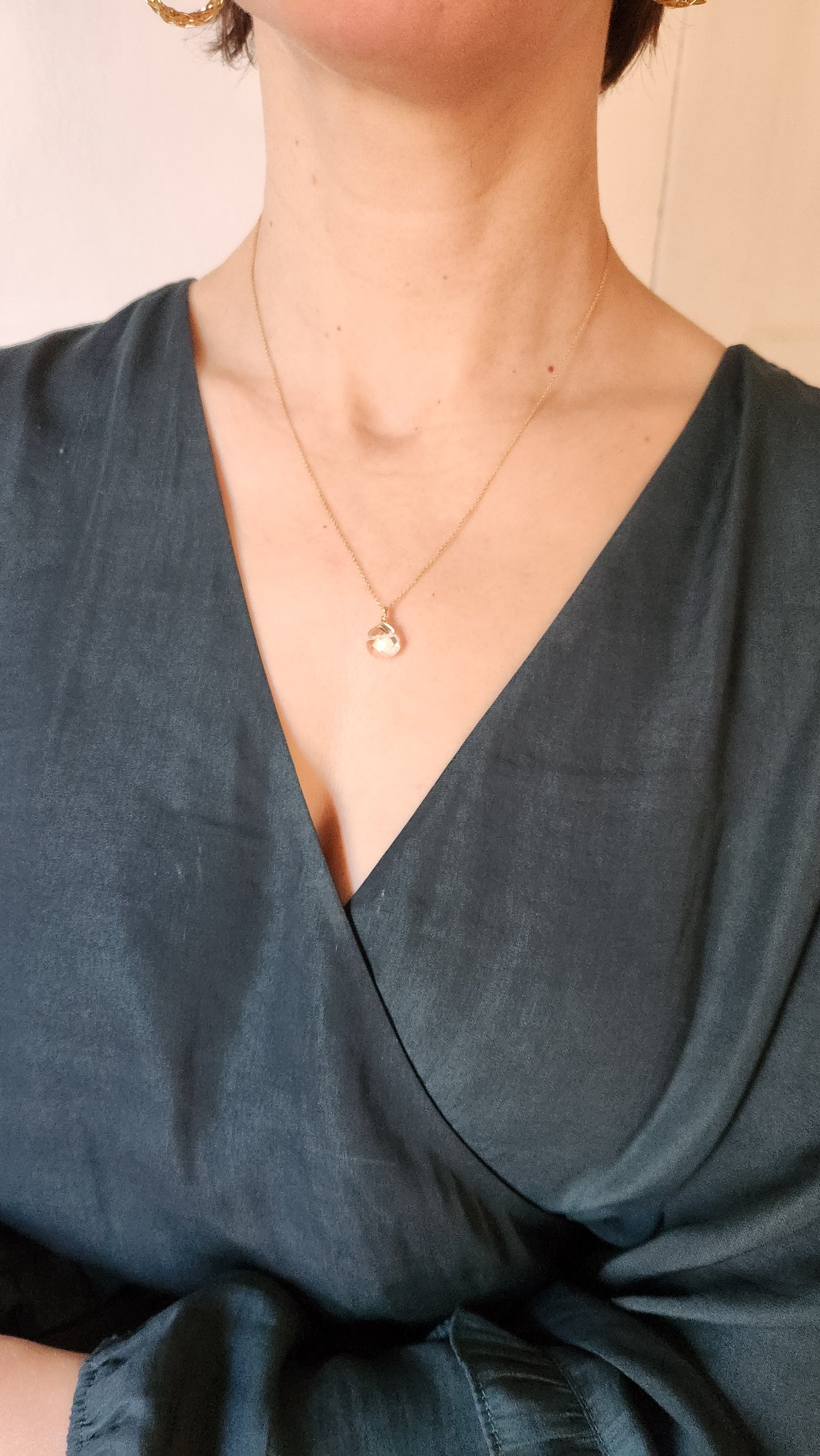 Maya Clear Quartz Teardrop Pendant 18" necklace