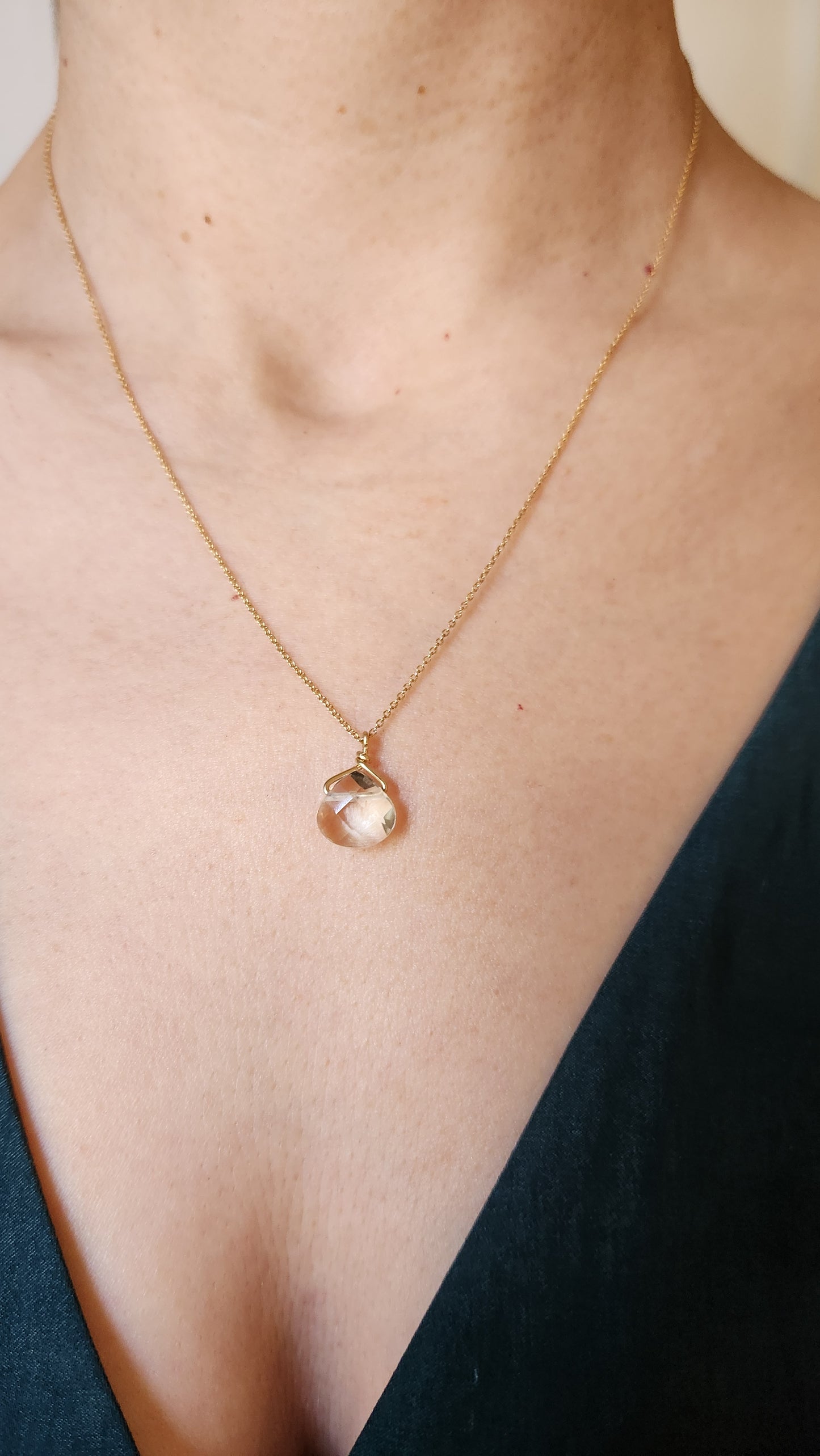 Maya Clear Quartz Teardrop Pendant 18" necklace