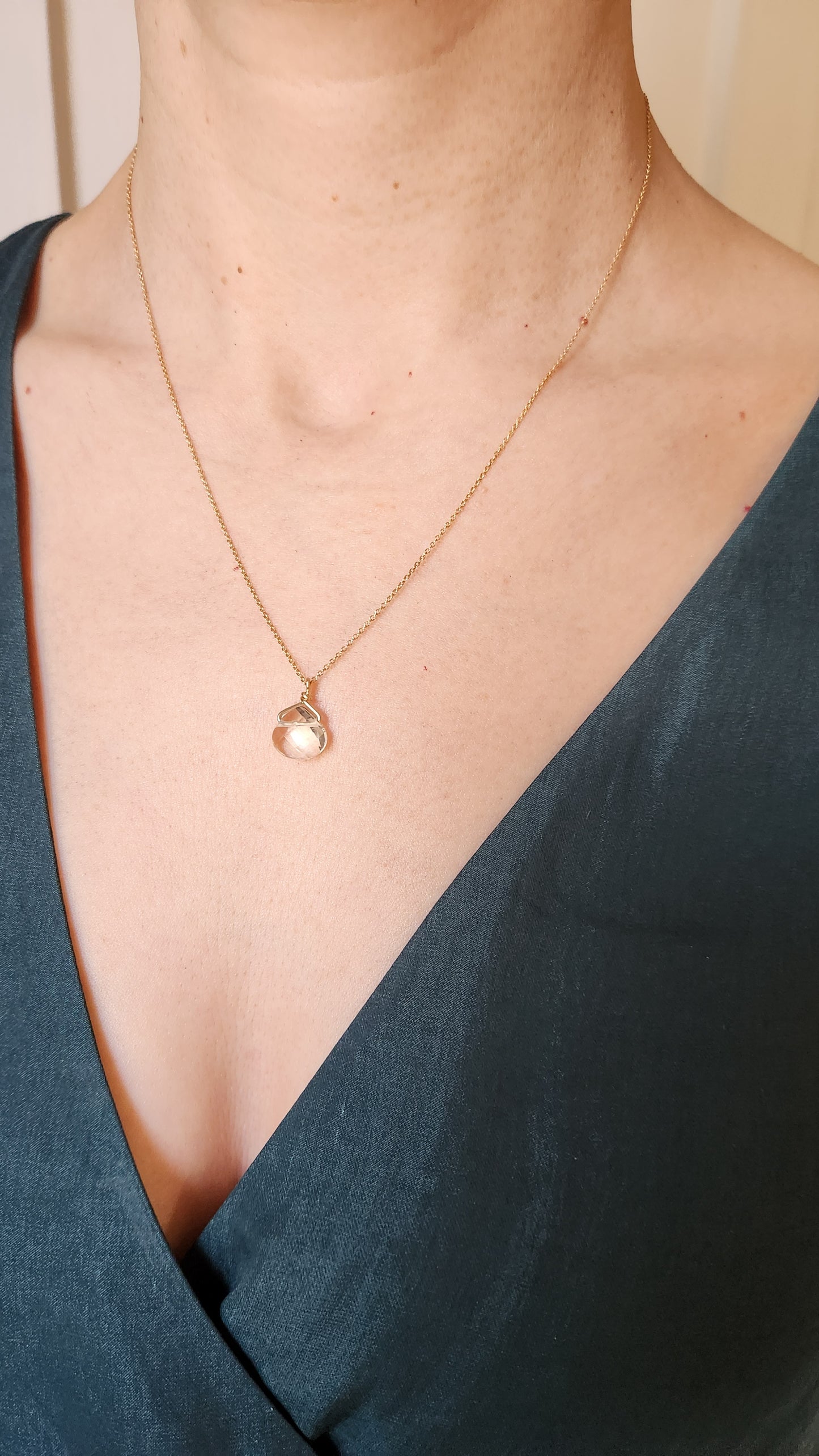 Maya Clear Quartz Teardrop Pendant 18" necklace