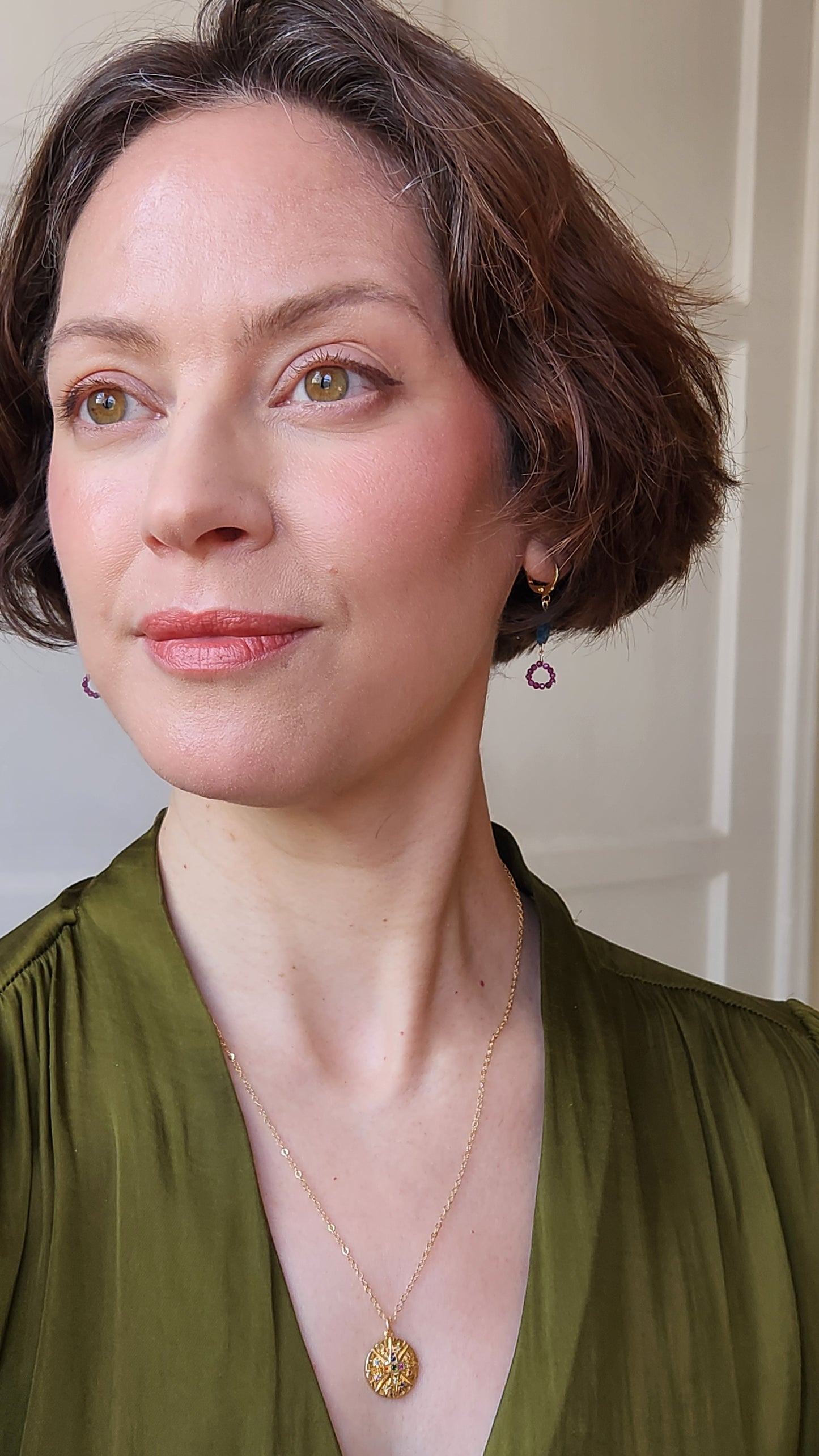 Mimi Blue Apatite and Ruby Earrings 14k Gold plated Ear Clasps
