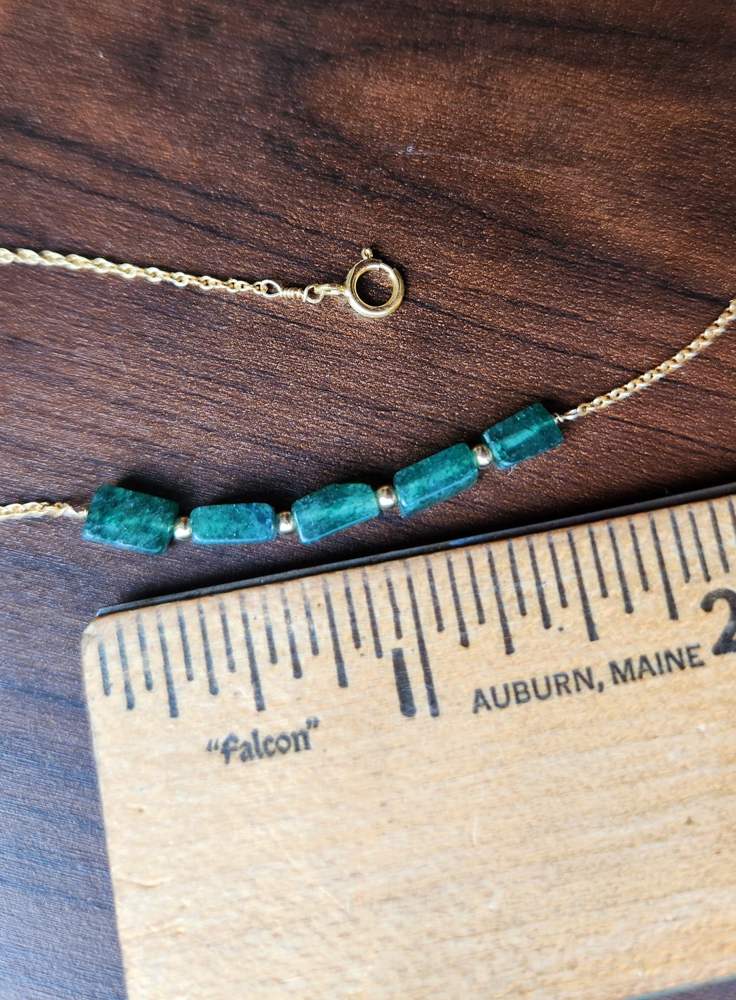 "Cosima" Green Aventurine Row Necklace with 14k Gold-Filled Chain 15"
