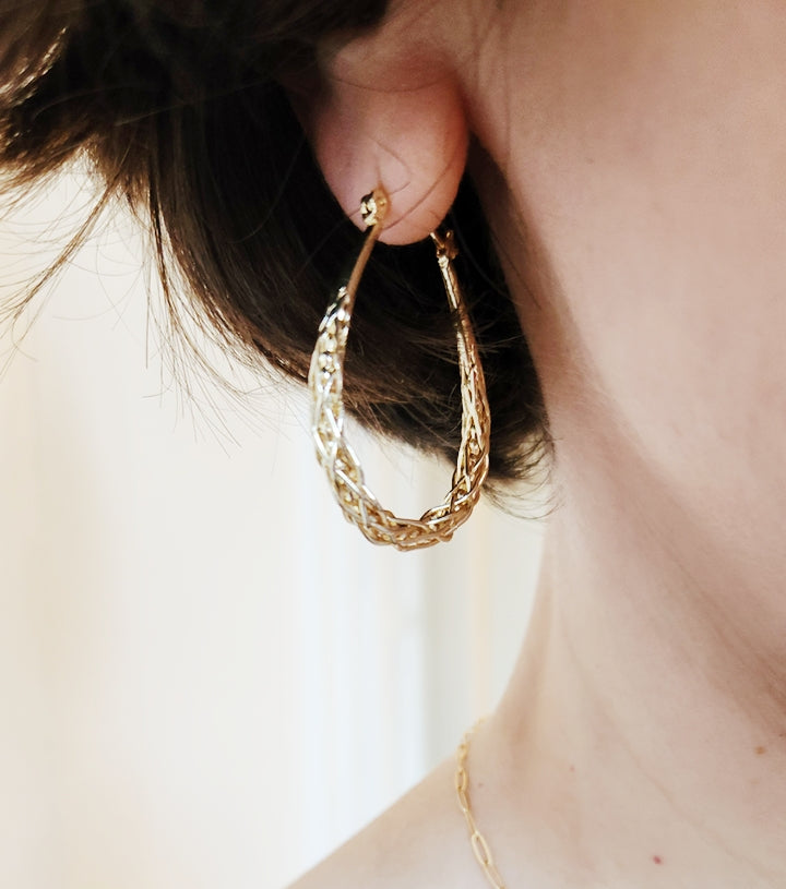 Phoebe Woven Gold Loop earrings (1.5") 14k Gold Plated