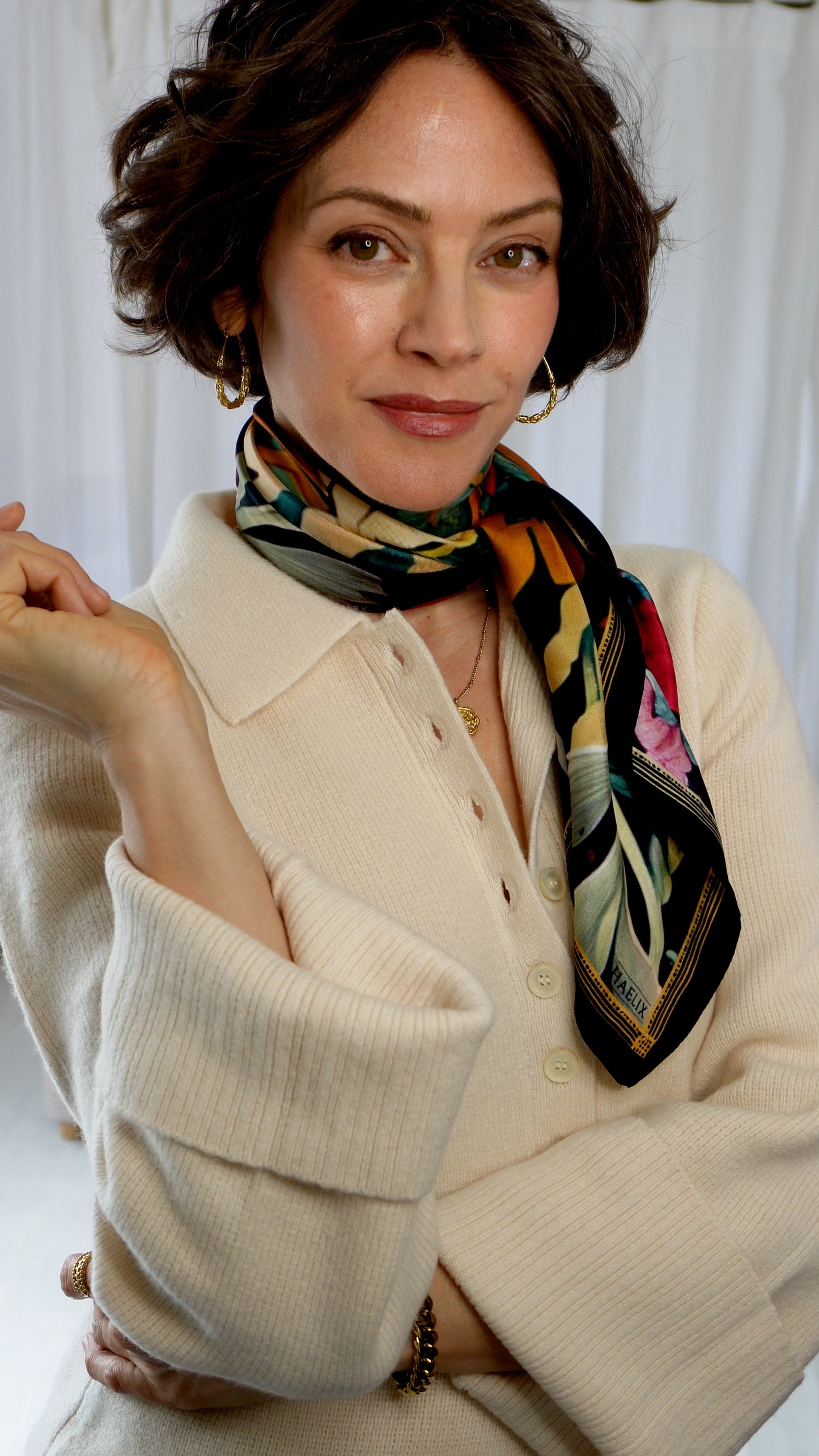 Fionna 100% Silk Scarf | Deep Jewel Tones | 36" Square Twill Weave