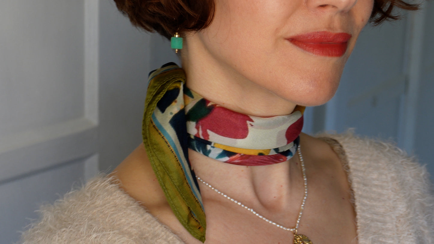 Edie 100% Silk Scarf Muted Rose Garden Tones 20 inch