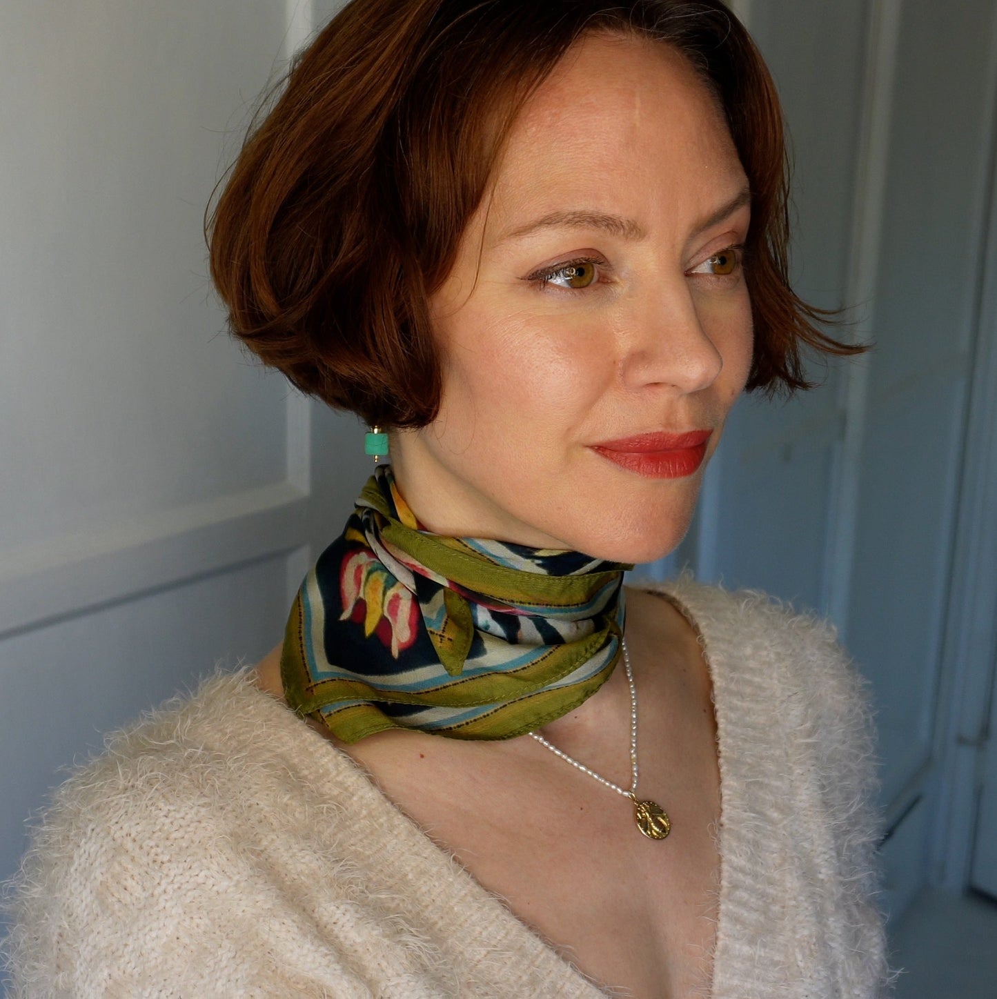 Edie 100% Silk Scarf Muted Rose Garden Tones 20 inch