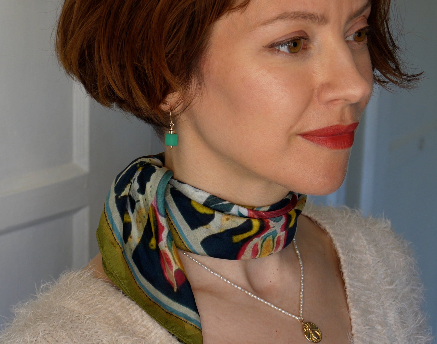 Edie 100% Silk Scarf Muted Rose Garden Tones 20 inch