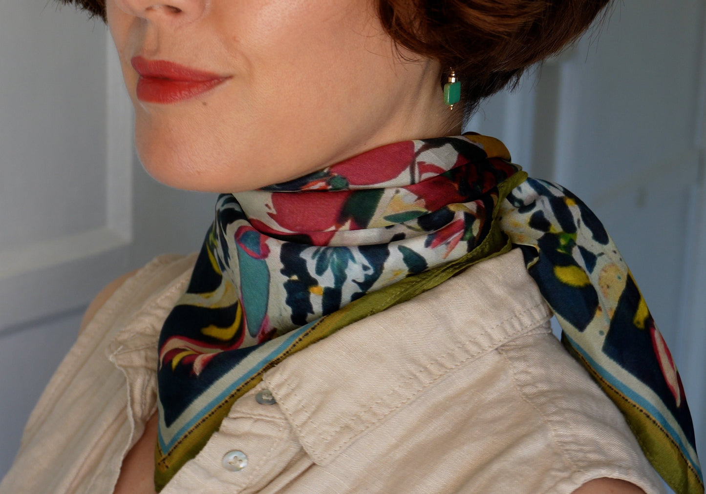 Edie 100% Silk Scarf Muted Rose Garden Tones 20 inch
