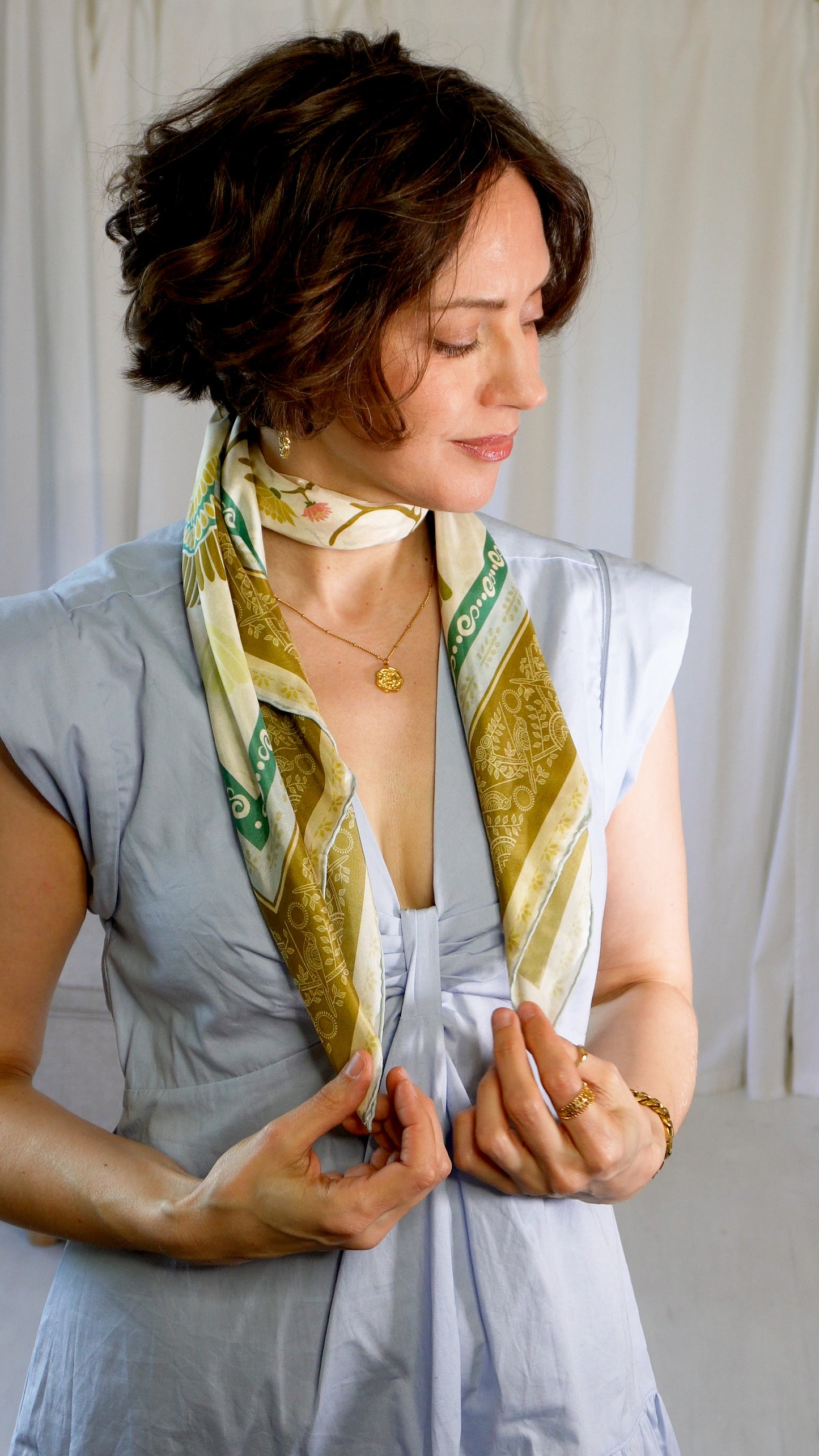 Hazel 100% Silk Scarf | Muted Cream Colors | 32" Square