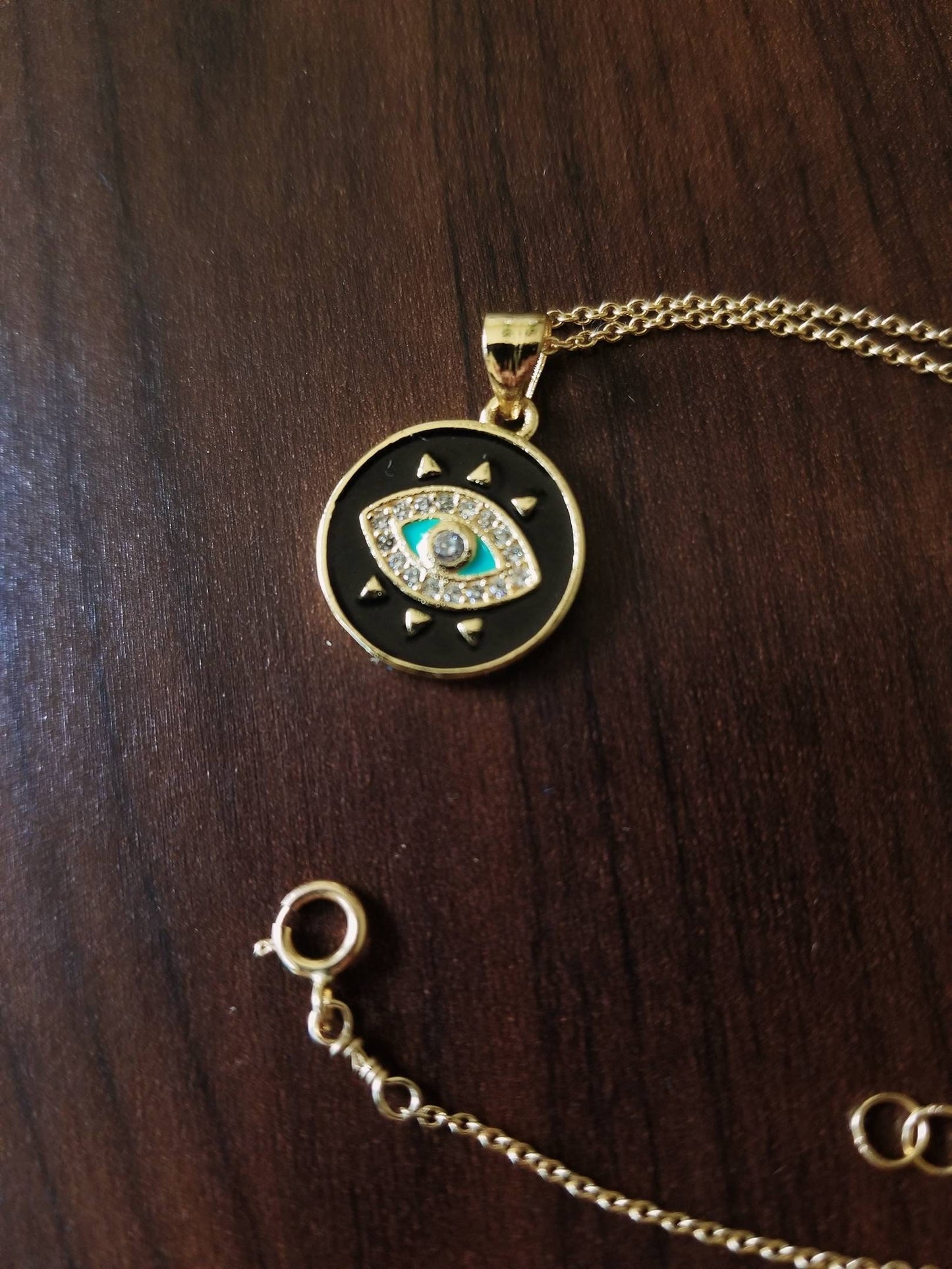 All-Seeing Eye, "Pantheon" Black Enamel necklace, 18" gold filled fine chain gold vermeil pendant