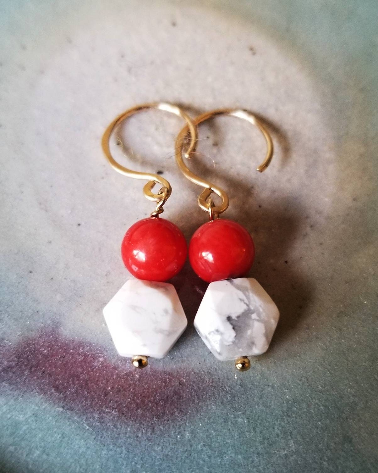 Red Coral Drop Earrings with 14k Gold Filled Ear wires