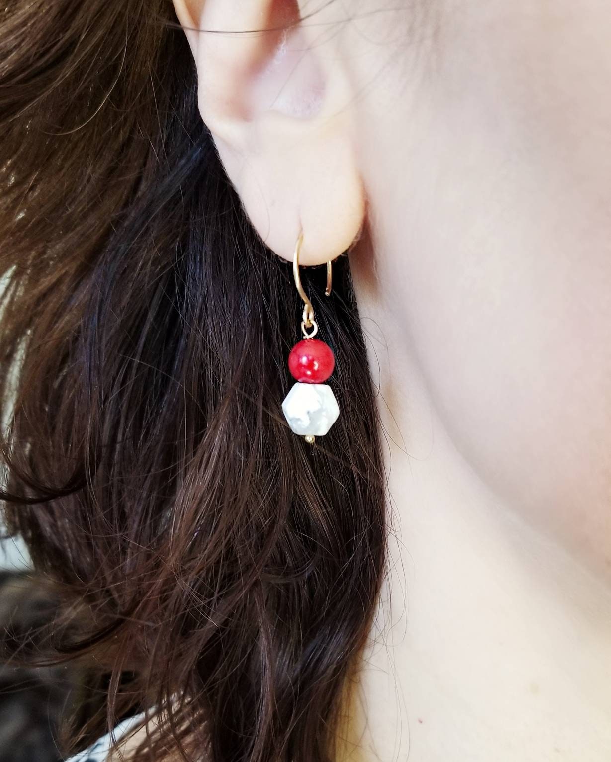 Red Coral Drop Earrings with 14k Gold Filled Ear wires