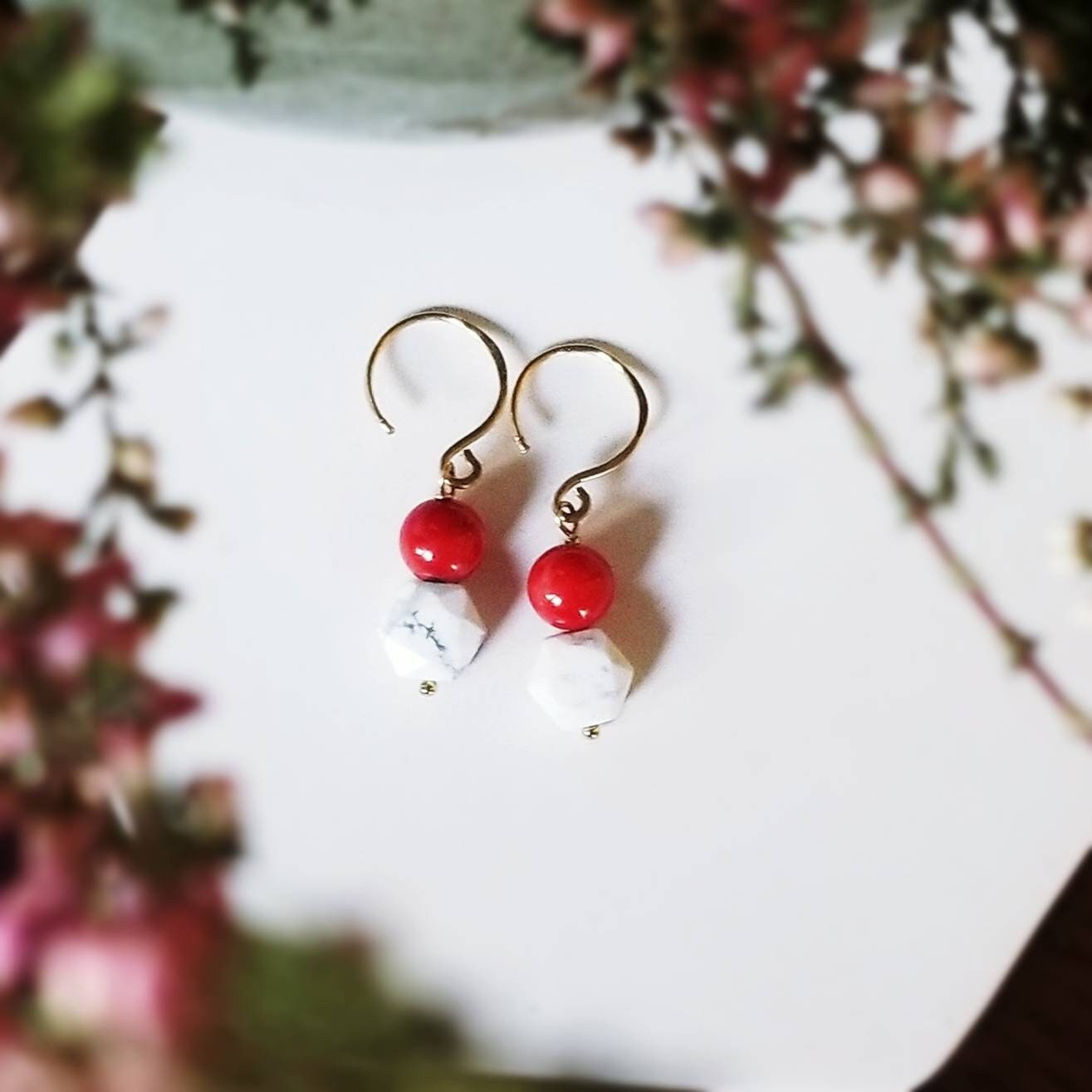 Red Coral Drop Earrings with 14k Gold Filled Ear wires