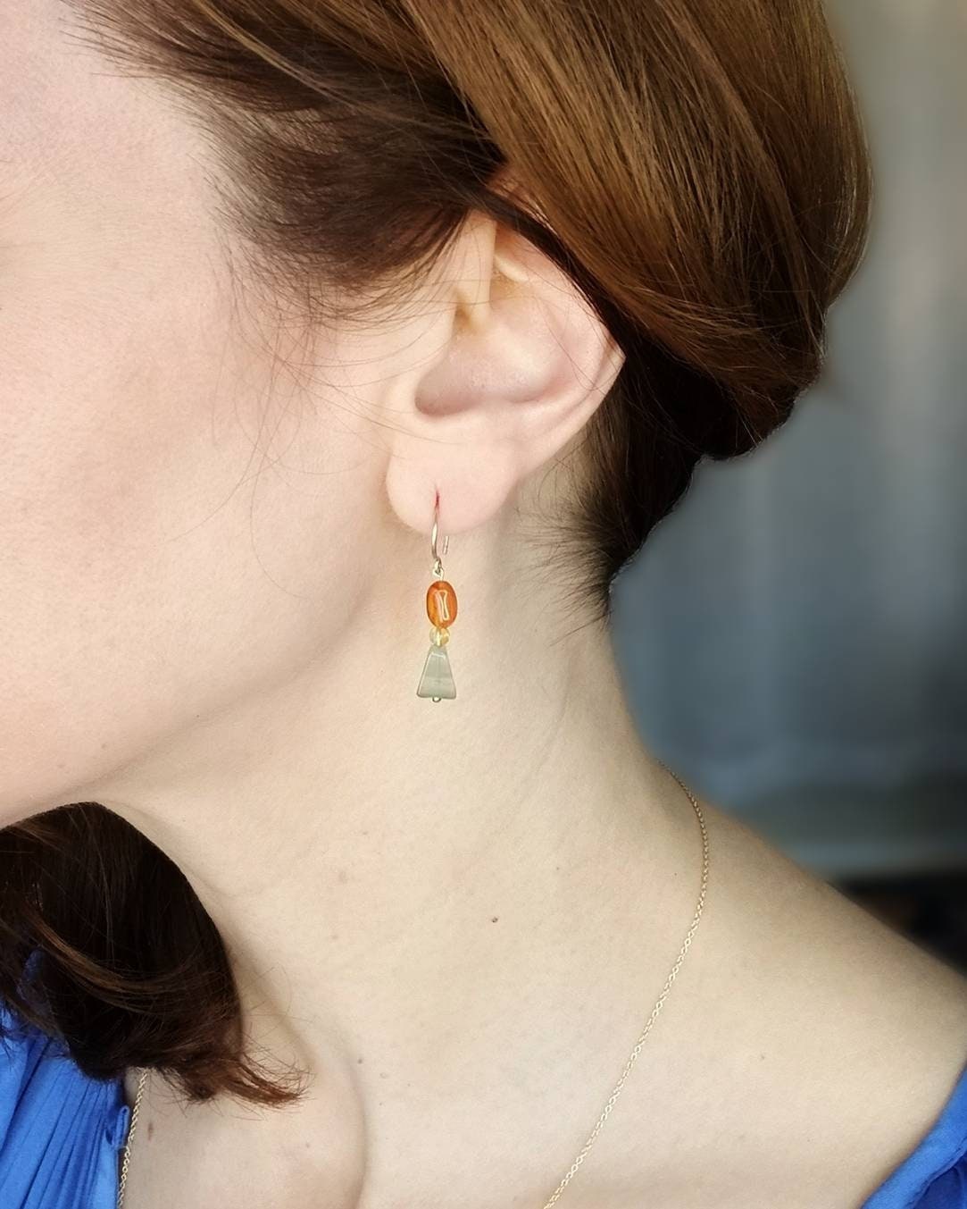 Chloe dangle earrings in 14k gold filled with Carnelian, Citrine, and Aventurine gemstones