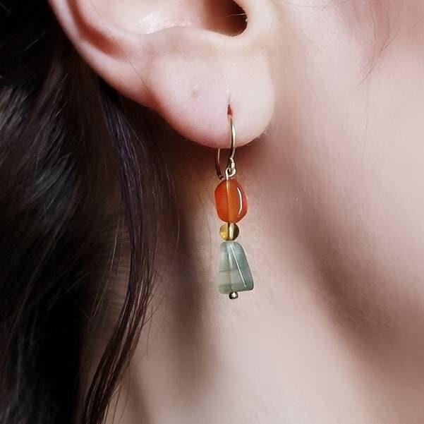 Chloe dangle earrings in 14k gold filled with Carnelian, Citrine, and Aventurine gemstones