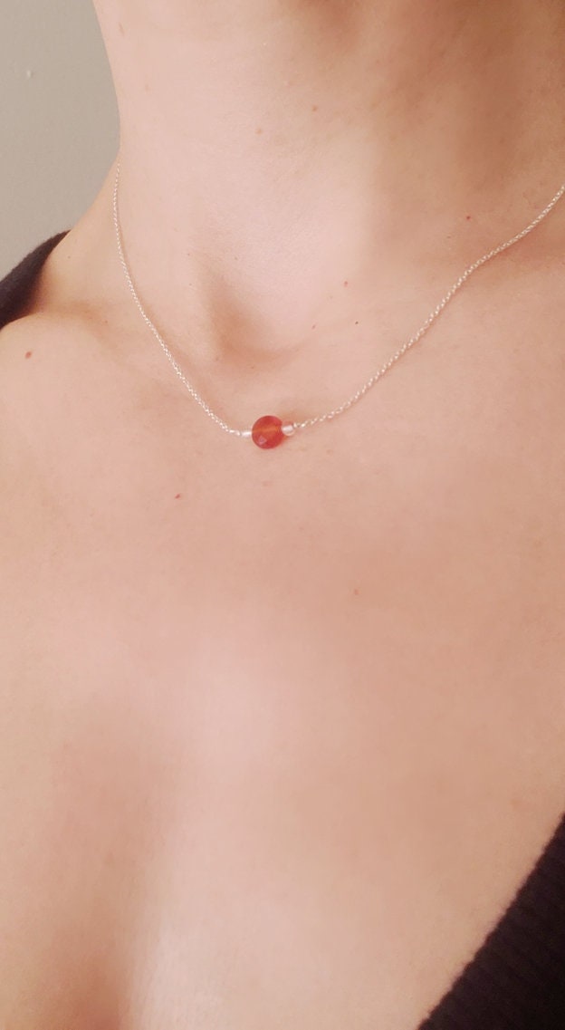 16" Carnelian Topaz Necklace Sterling Silver fine chain