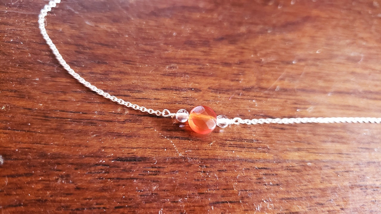16" Carnelian Topaz Necklace Sterling Silver fine chain