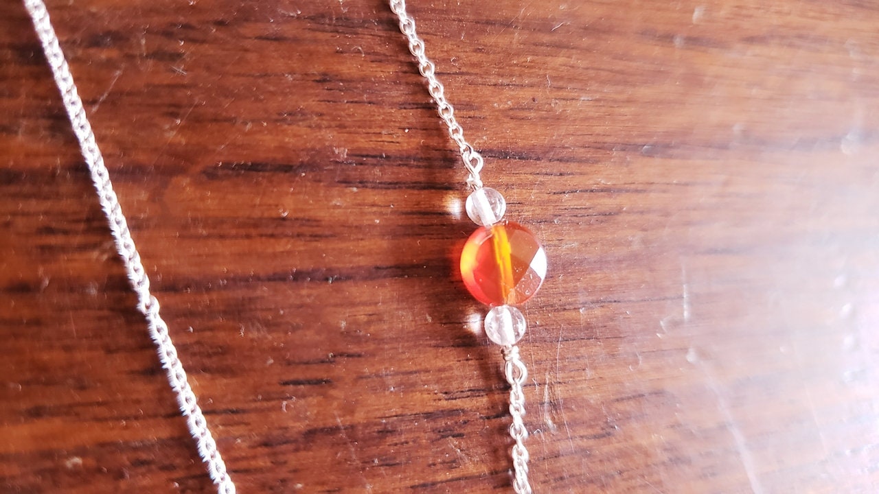 16" Carnelian Topaz Necklace Sterling Silver fine chain