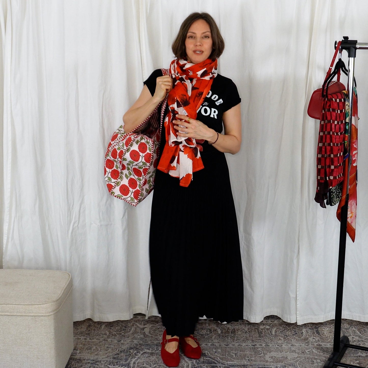 Red Poppies Cotton Scarf | Large Lightweight 100% Cotton