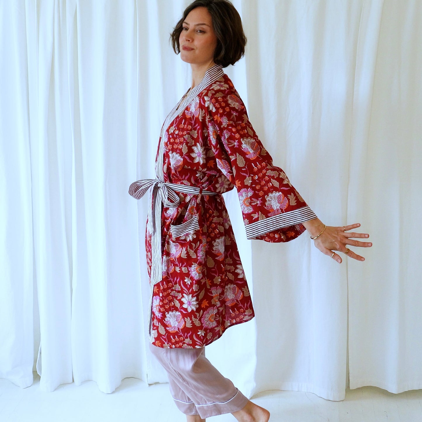 Selah Red Floral Cotton Dressing Robe