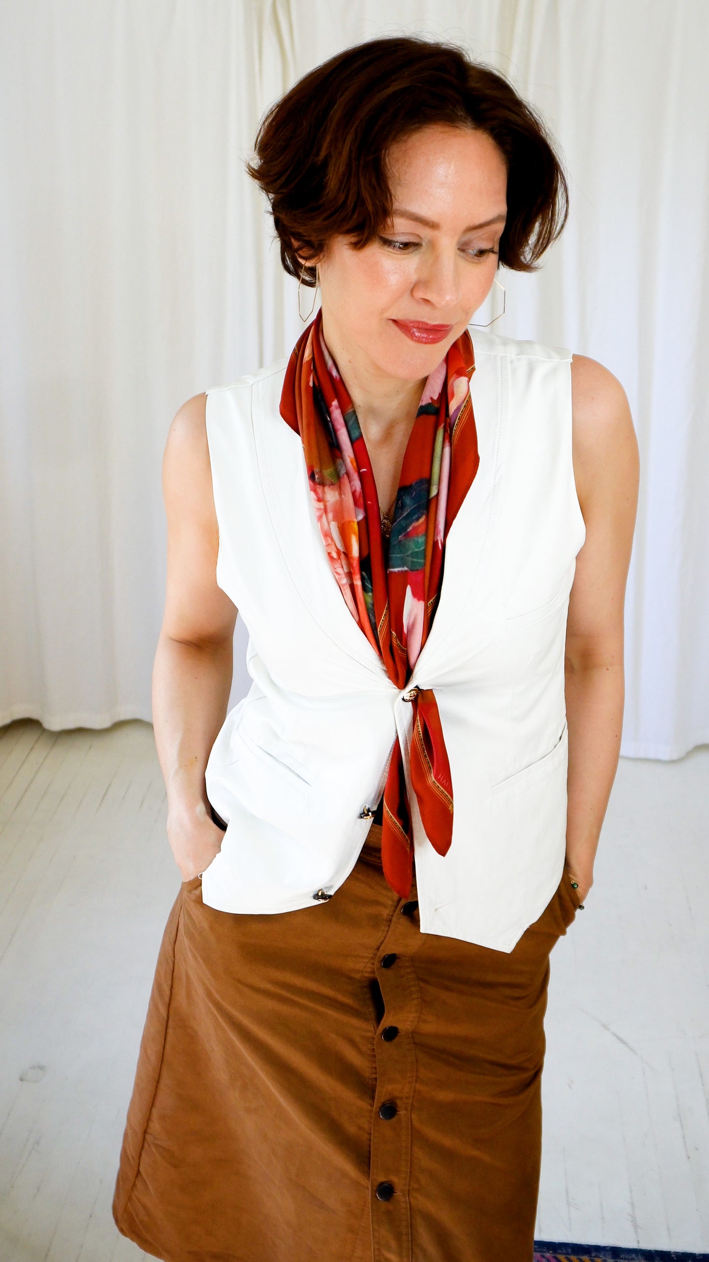 Mari 100% | Red Floral Silk Scarf | 30" Square | Twill Weave