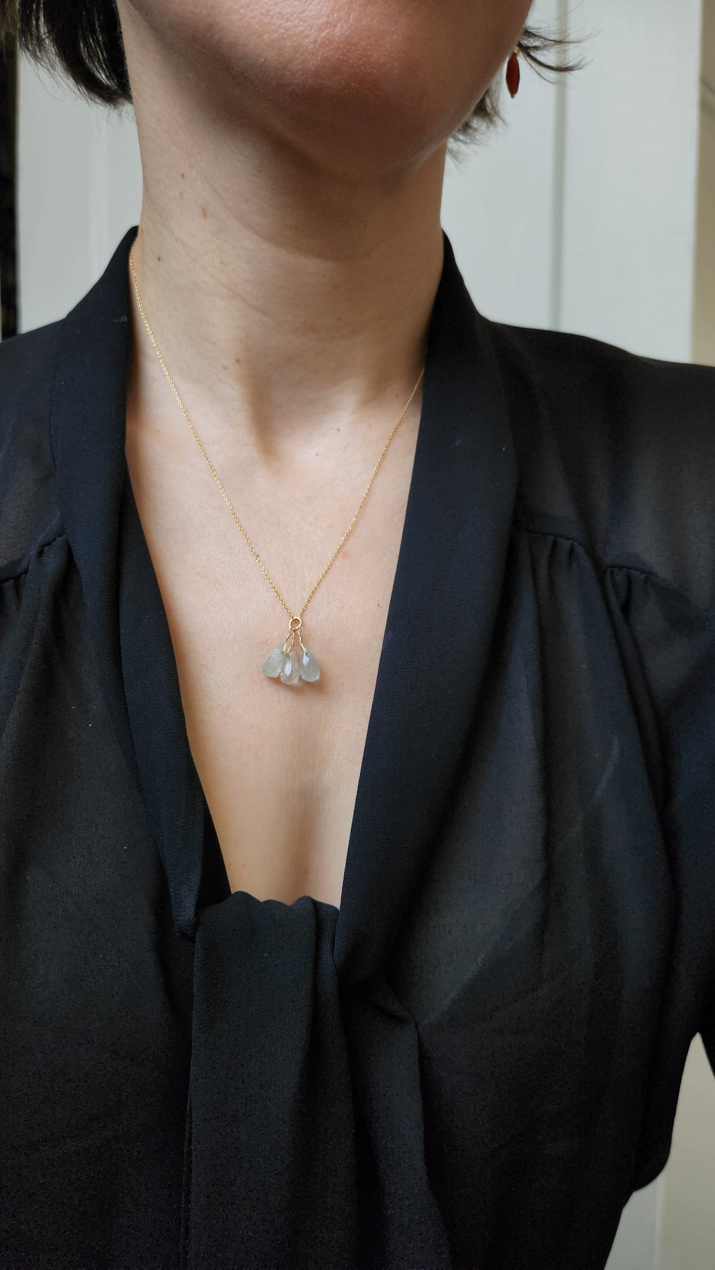 Aquamarine Trio Pendant 18" necklace 14k Gold Filled fine chain