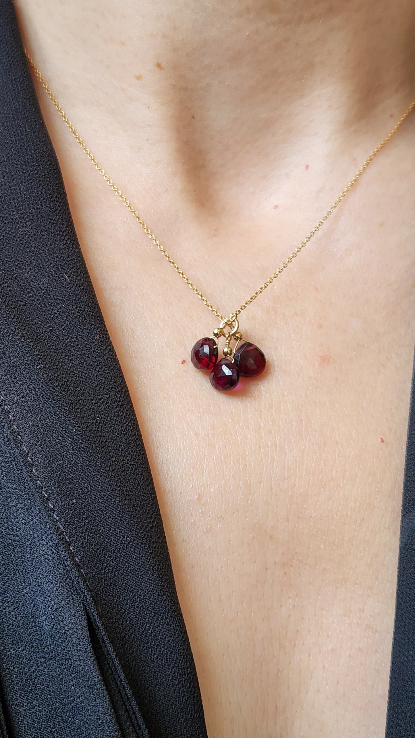 Garnet Trio Pendant 16" necklace 14k Gold Filled fine chain