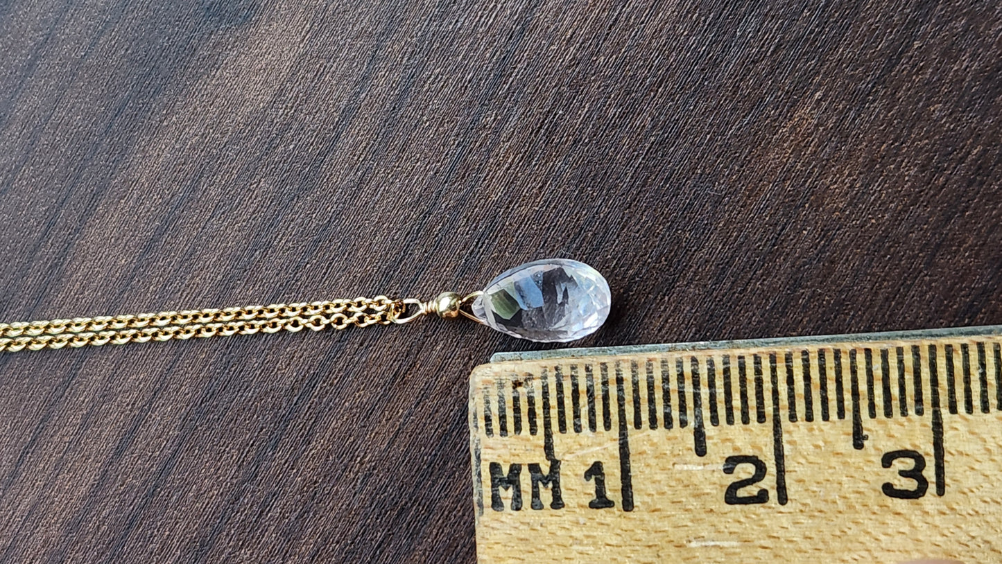 Pink Topaz Solo Teardrop Pendant 16" necklace 14k Gold Filled fine chain