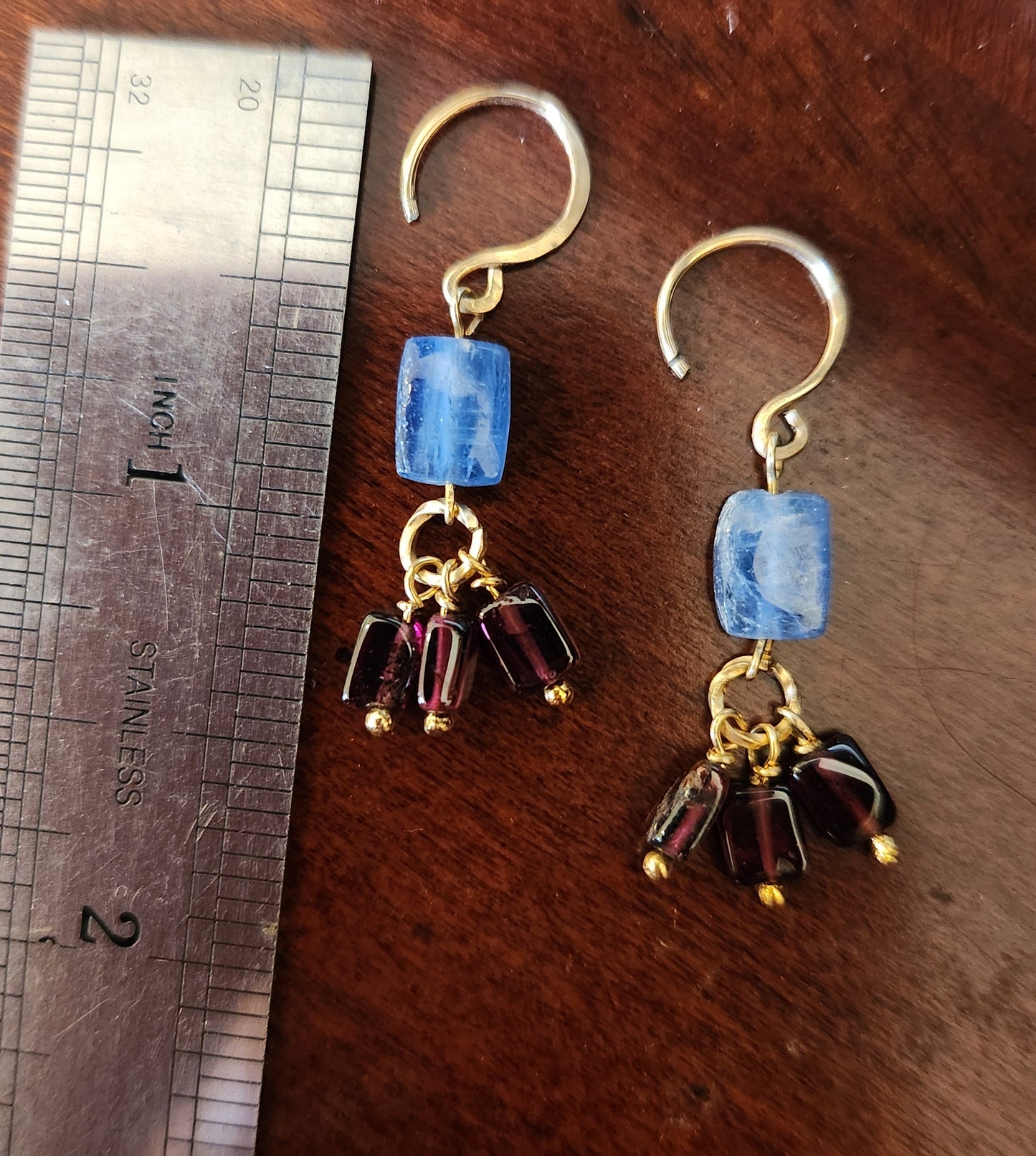 Kyanite and Garnet Earrings 14k gold filled handmade ear wires
