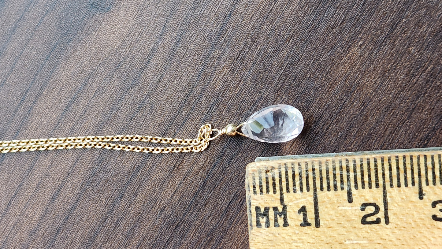 Pink Topaz Solo Teardrop Pendant 16" necklace 14k Gold Filled fine chain