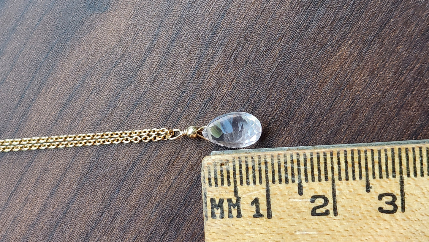 Pink Topaz Solo Teardrop Pendant 16" necklace 14k Gold Filled fine chain