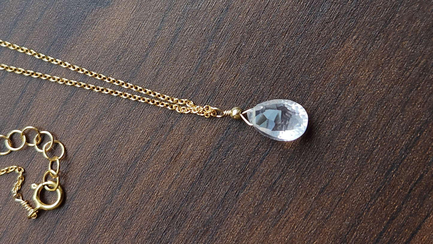 Pink Topaz Solo Teardrop Pendant 16" necklace 14k Gold Filled fine chain