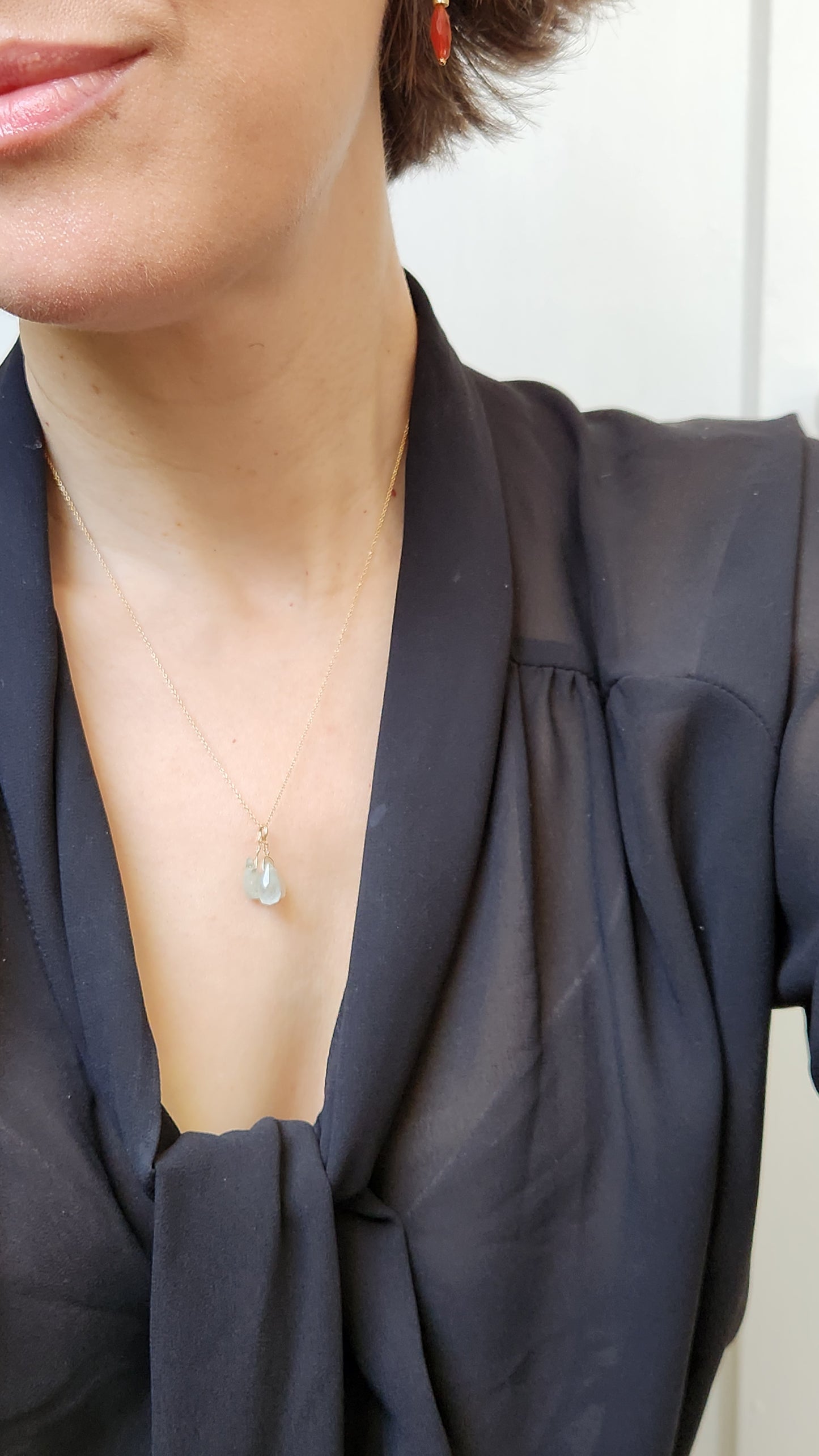 Aquamarine Trio Pendant 18" necklace 14k Gold Filled fine chain