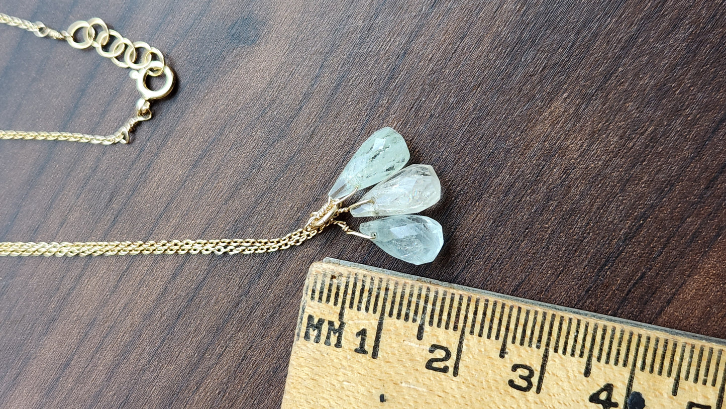 Aquamarine Trio Pendant 18" necklace 14k Gold Filled fine chain