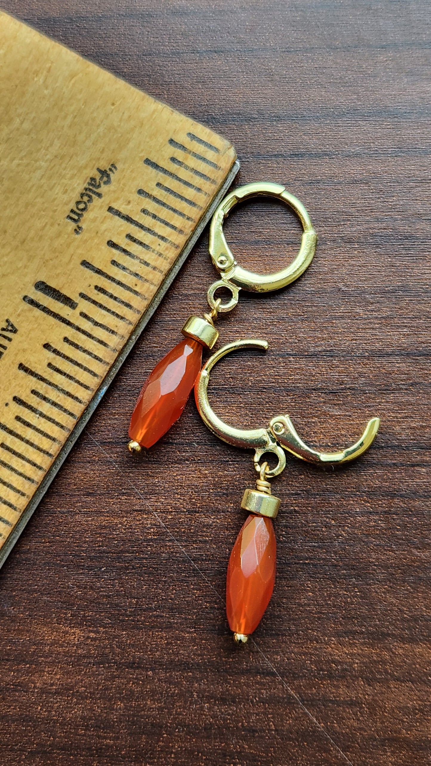 Handmade Red Carnelian dangle earrings (1.5" long) 18k Gold plated ear clasps