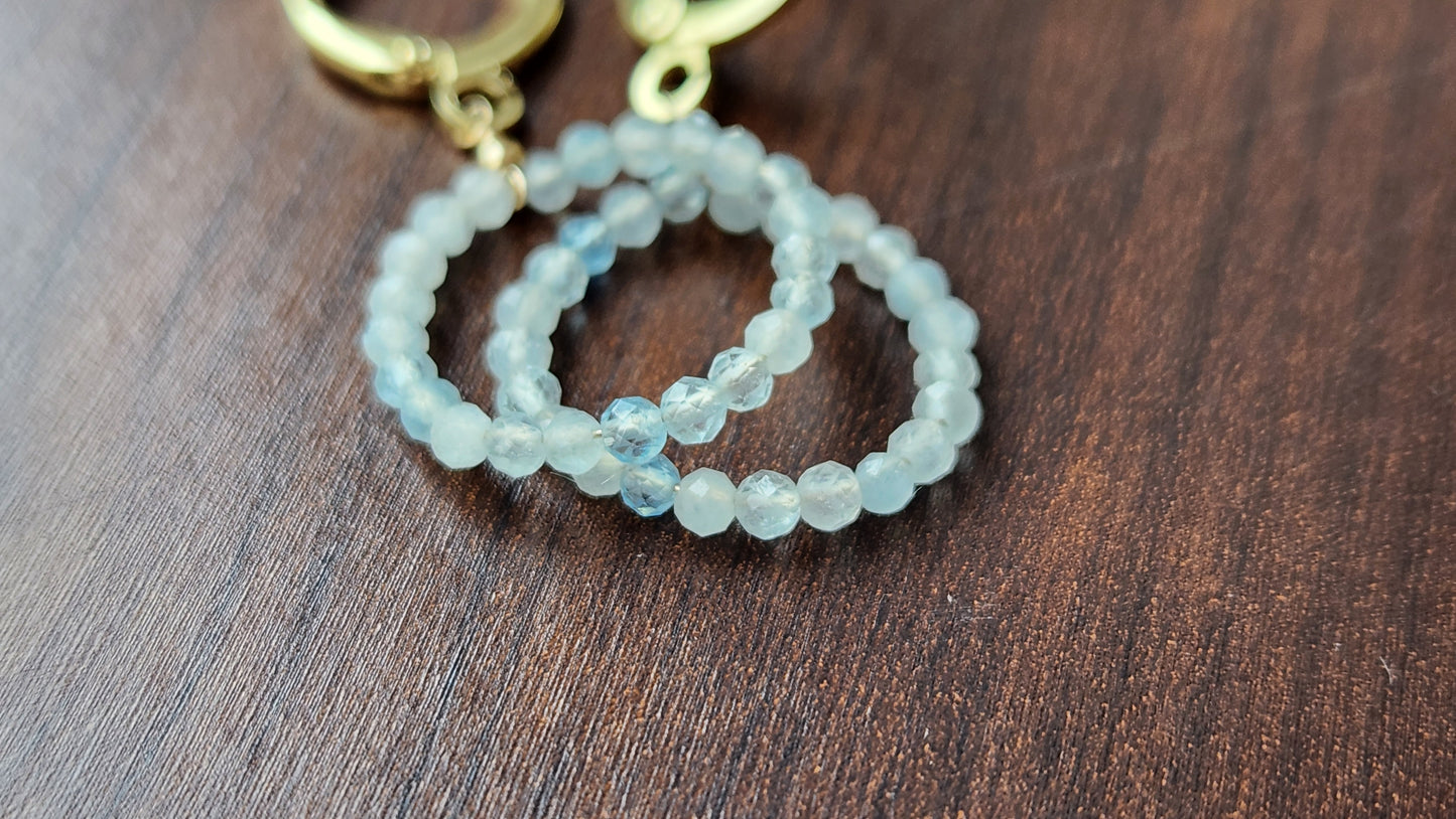 Handmade Aquamarine circle earrings (1.5" long) 18k Gold plated ear clasps