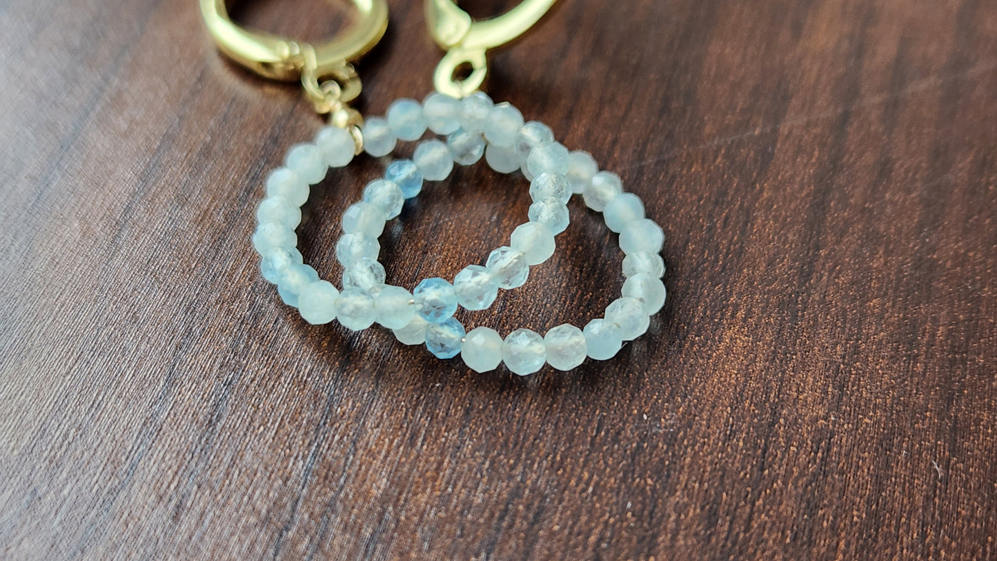 Handmade Aquamarine circle earrings (1.5" long) 18k Gold plated ear clasps