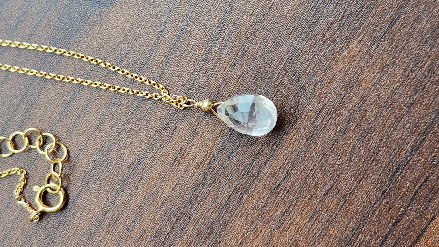 Pink Topaz Solo Teardrop Pendant 16" necklace 14k Gold Filled fine chain