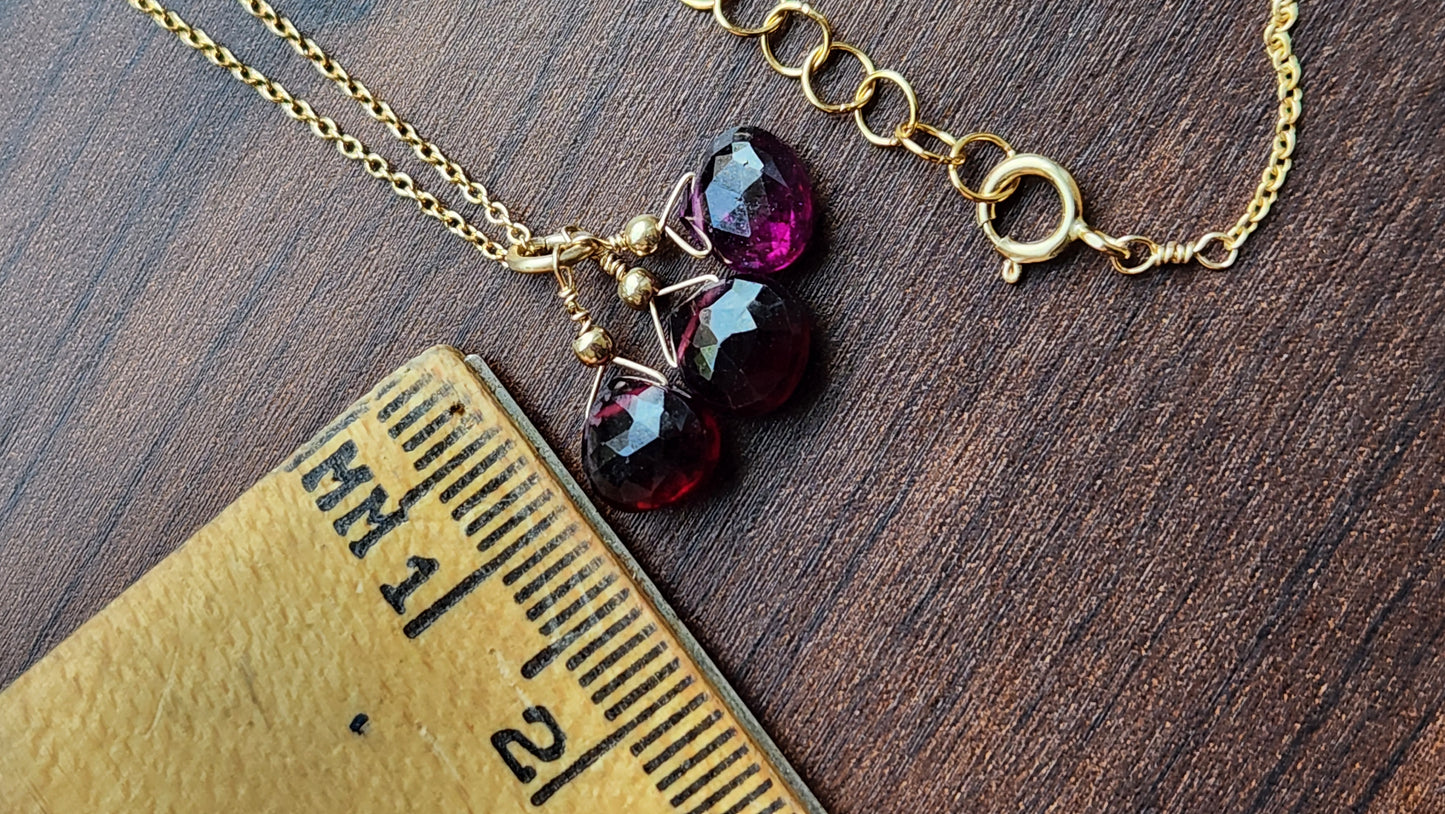 Garnet Trio Pendant 16" necklace 14k Gold Filled fine chain
