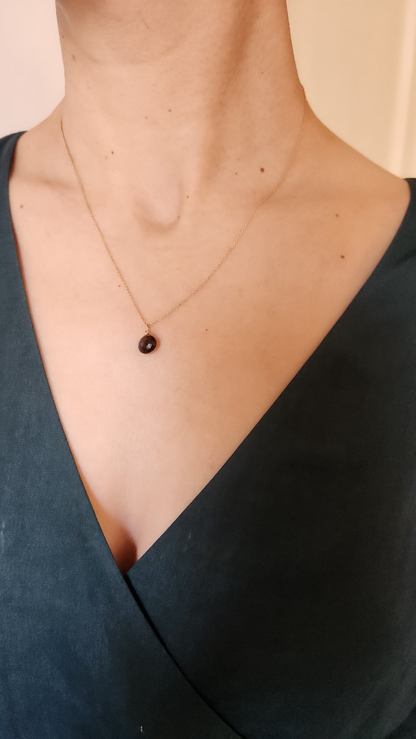 Monique Smoky Quartz Teardrop Pendant 18" necklace