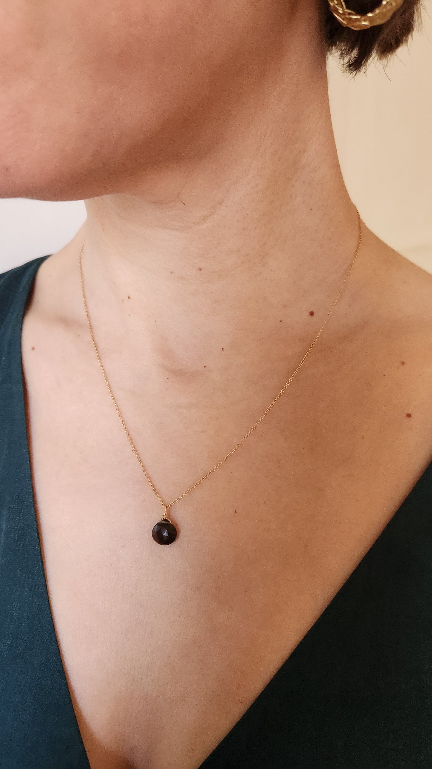 Monique Smoky Quartz Teardrop Pendant 18" necklace