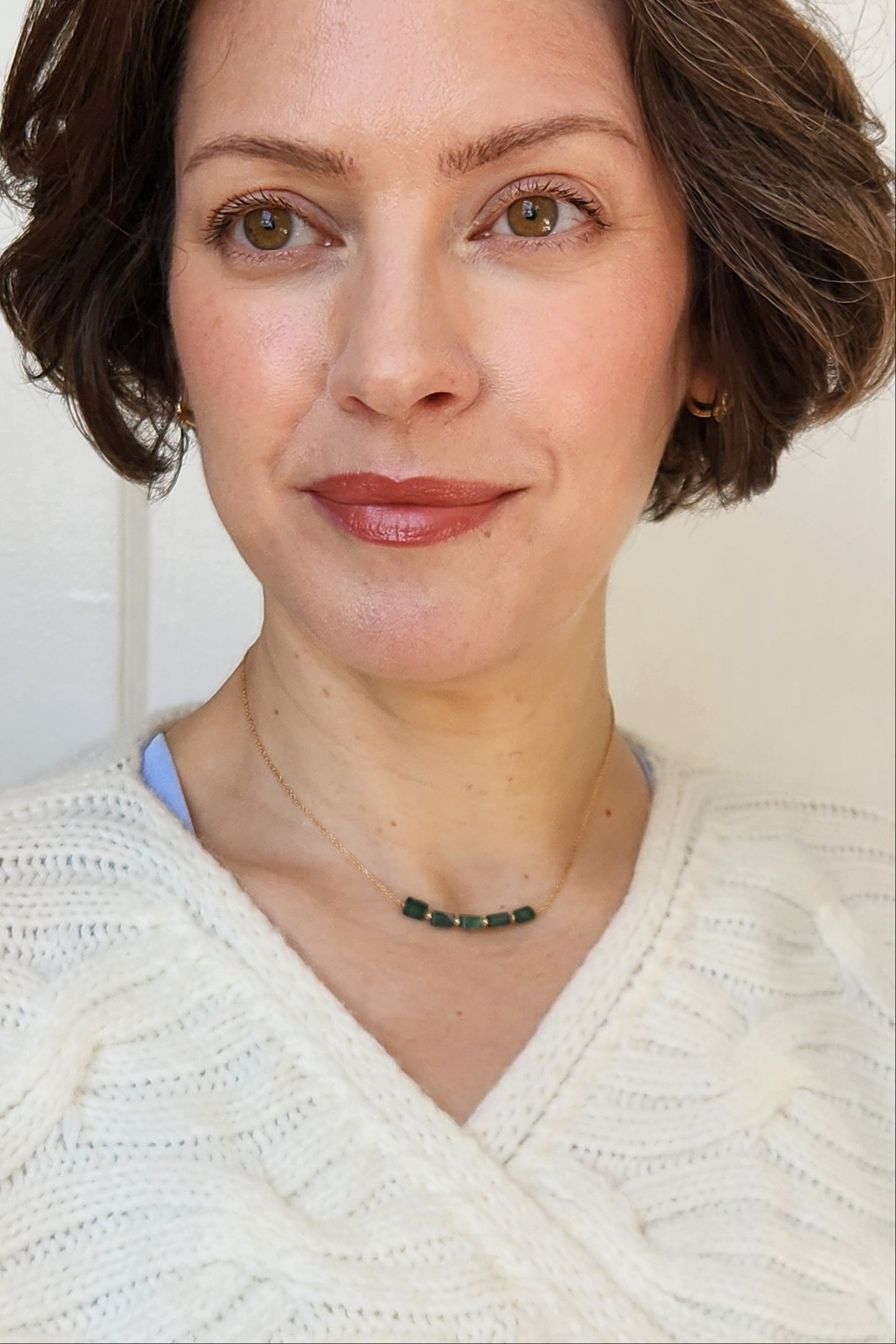 "Cosima" Green Aventurine Row Necklace with 14k Gold-Filled Chain  15"