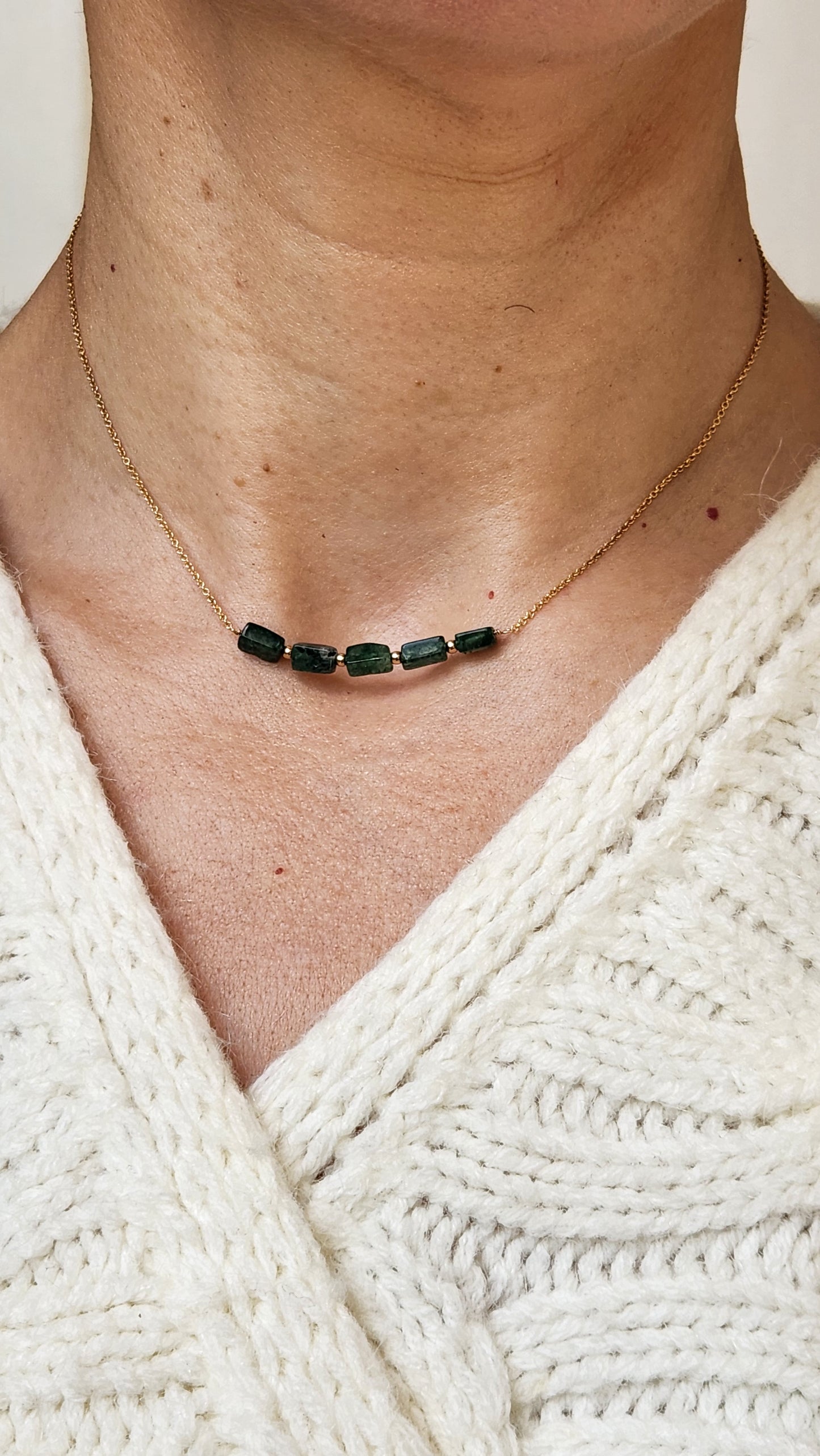 "Cosima" Green Aventurine Row Necklace with 14k Gold-Filled Chain  15"
