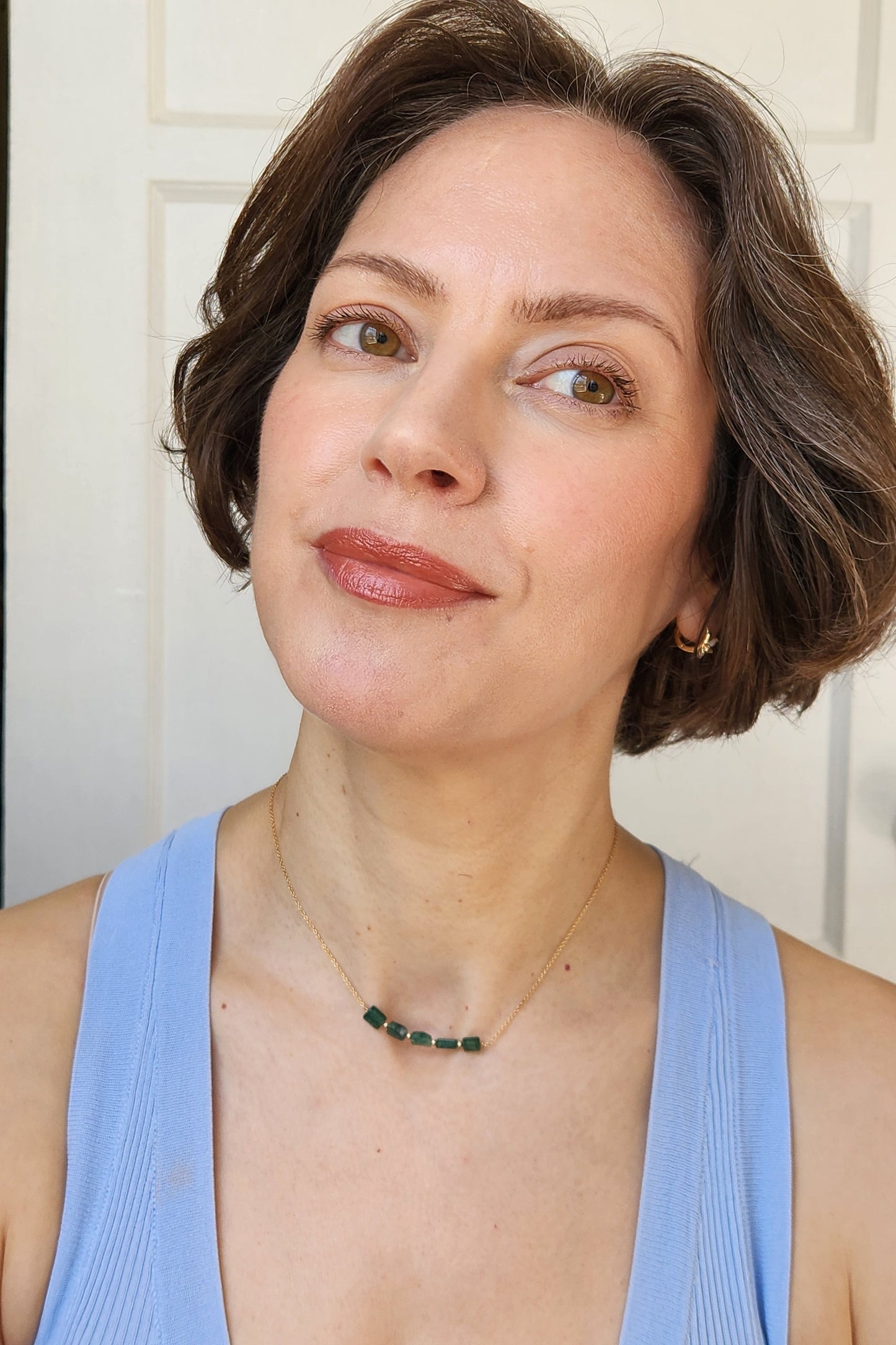 "Cosima" Green Aventurine Row Necklace with 14k Gold-Filled Chain  15"