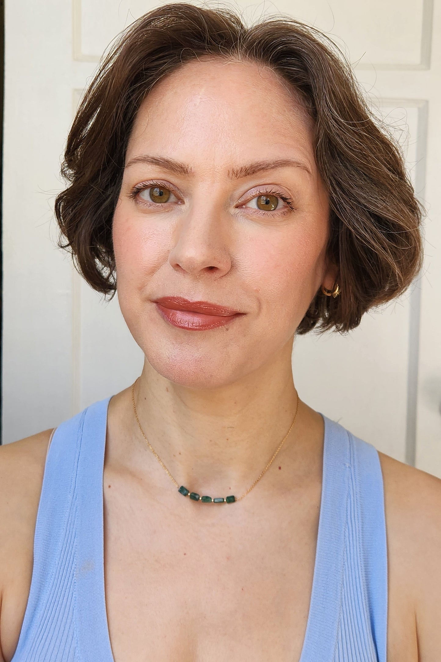 "Cosima" Green Aventurine Row Necklace with 14k Gold-Filled Chain  15"