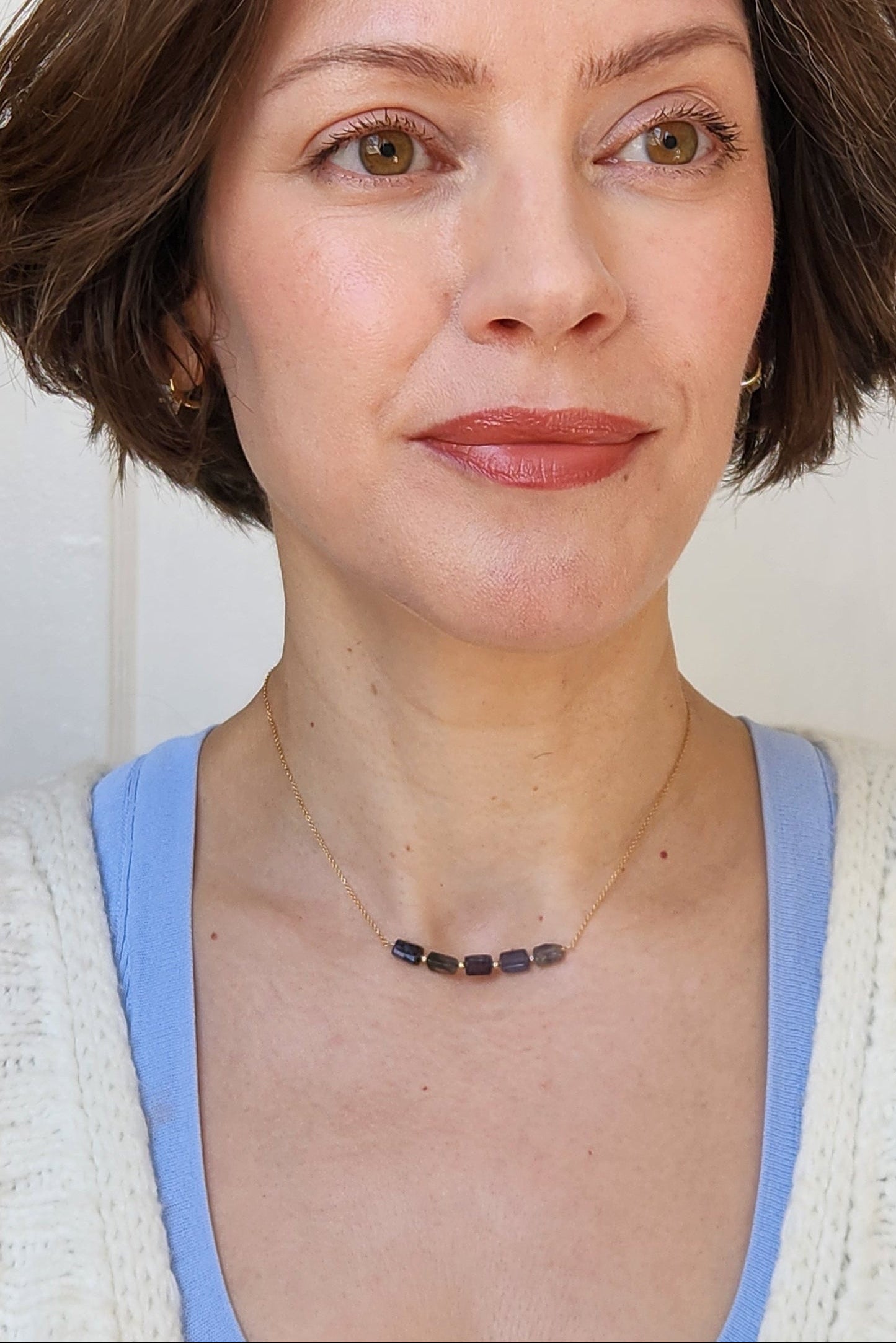 "Cosima" Iolite Row Necklace with 14k Gold-Filled Chain  15"
