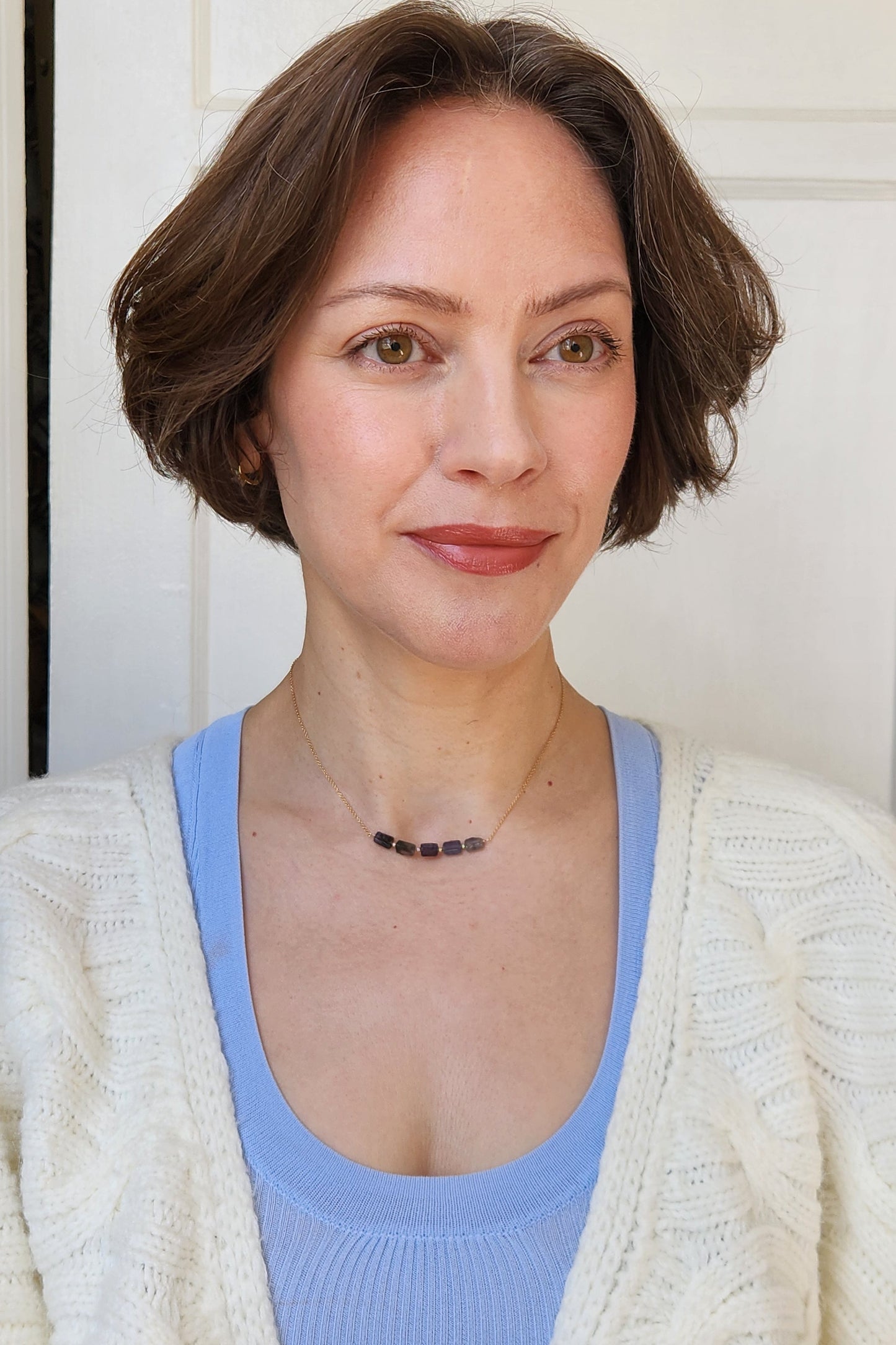 "Cosima" Iolite Row Necklace with 14k Gold-Filled Chain  15"